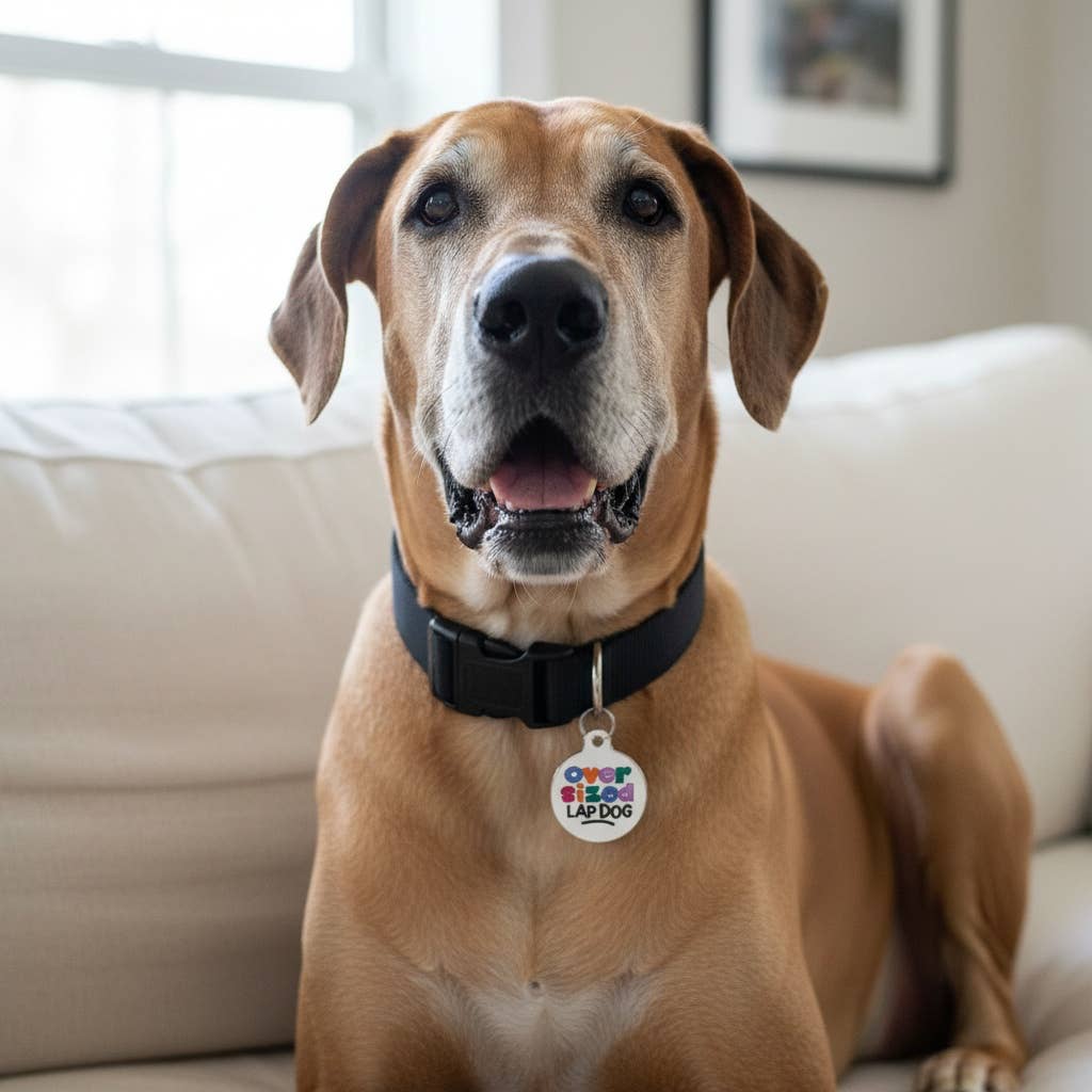 Enamel Pet Tag with Scannable ID - Oversized Lap Dog