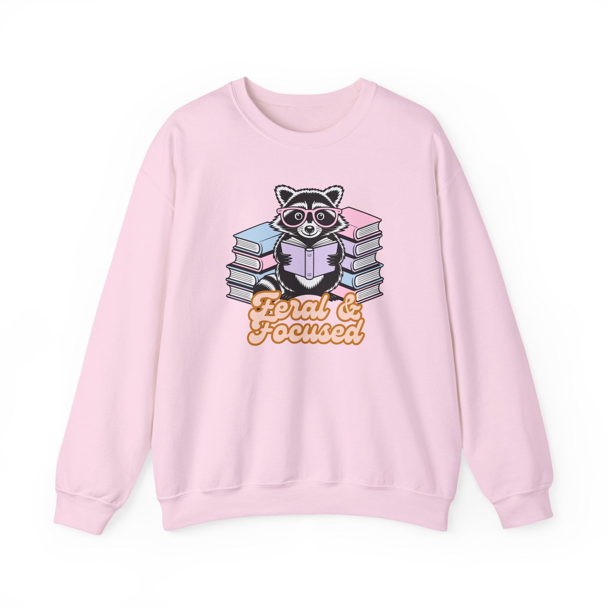 Raccoon Reading "Feral & Focused" Crewneck Sweatshirt