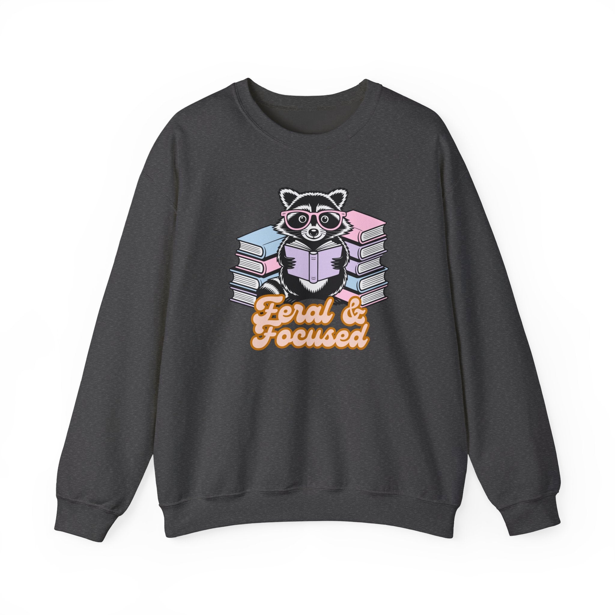 Raccoon Reading "Feral & Focused" Crewneck Sweatshirt