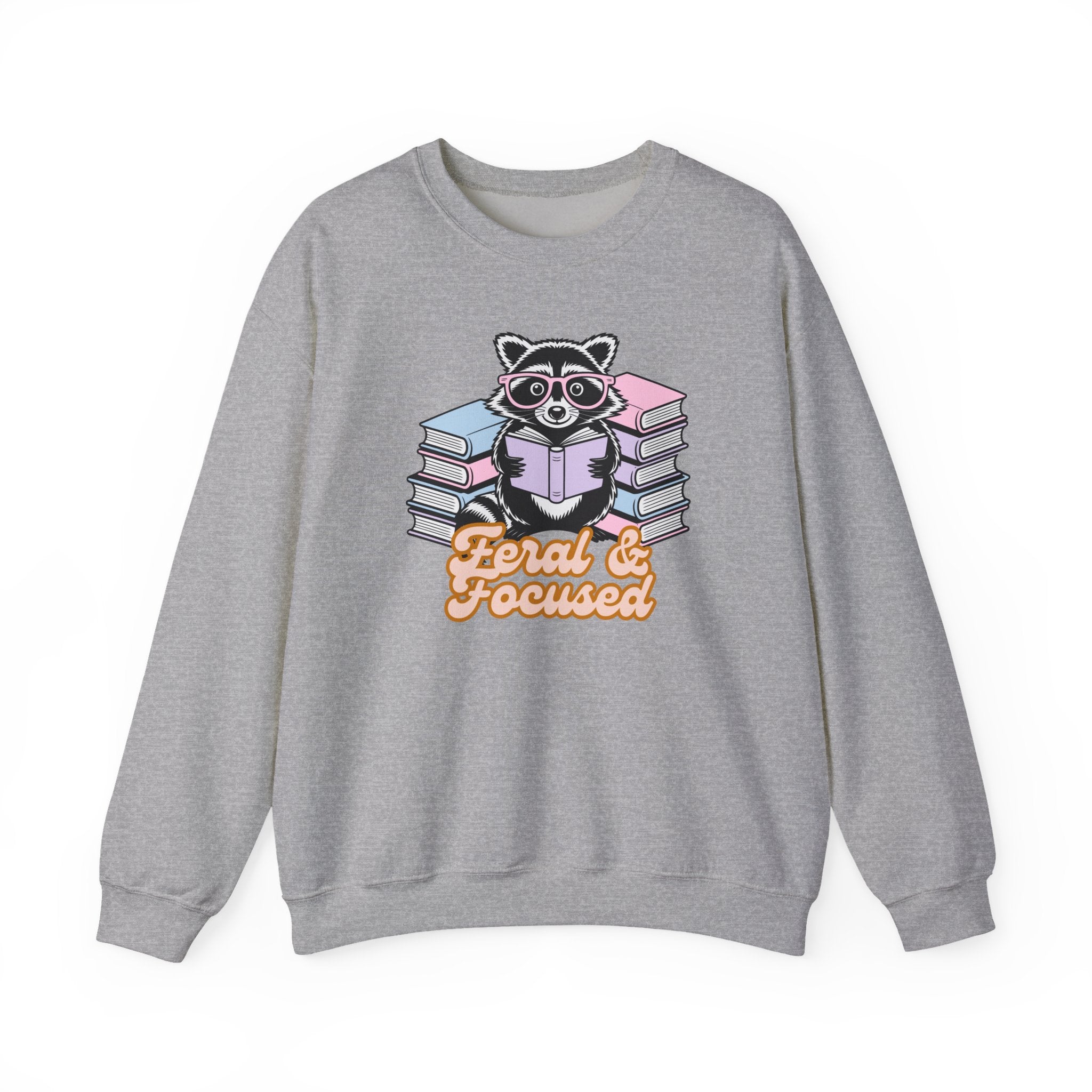 Raccoon Reading "Feral & Focused" Crewneck Sweatshirt
