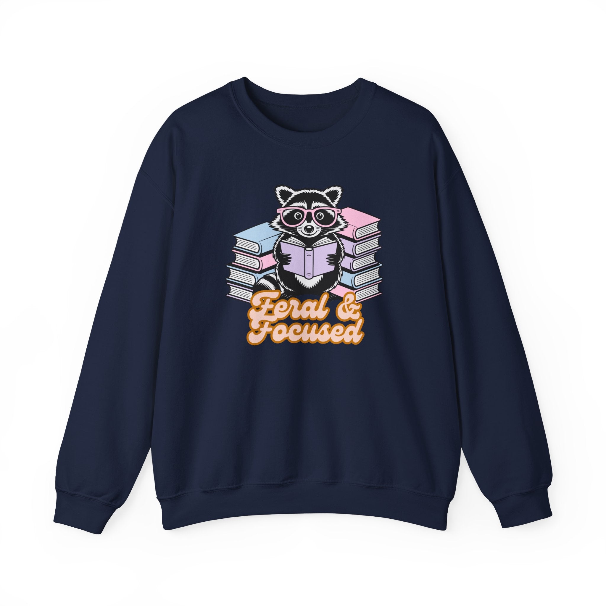 Raccoon Reading "Feral & Focused" Crewneck Sweatshirt