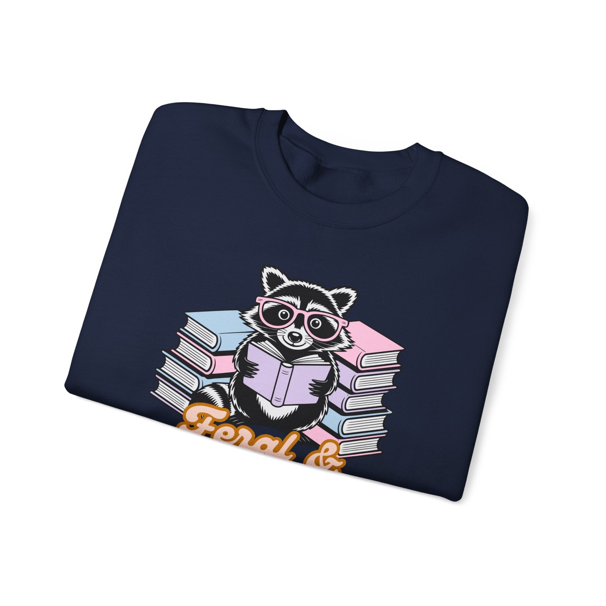 Raccoon Reading "Feral & Focused" Crewneck Sweatshirt