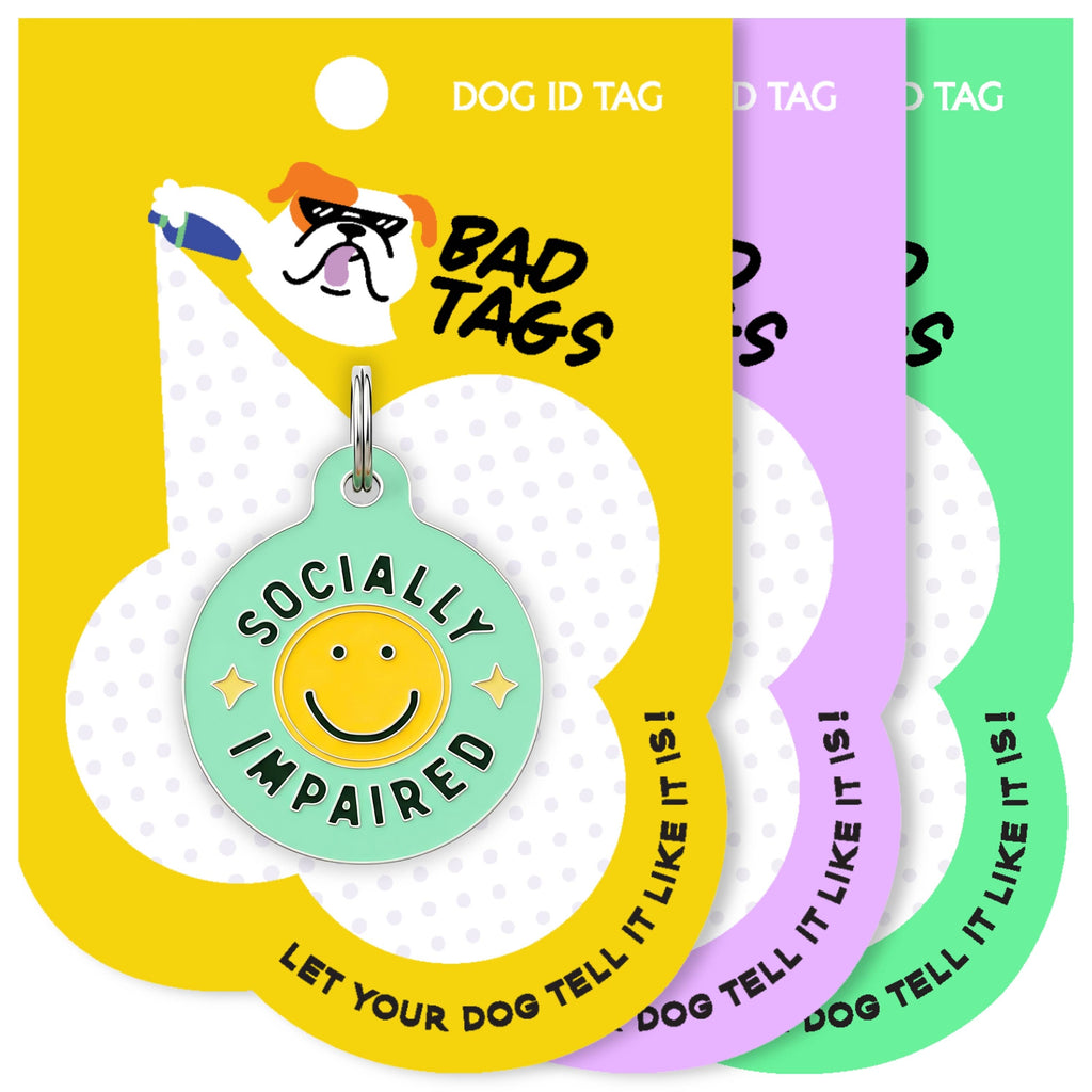 Funny Dog Charm & Pet ID Tag - Socially Impaired *Green