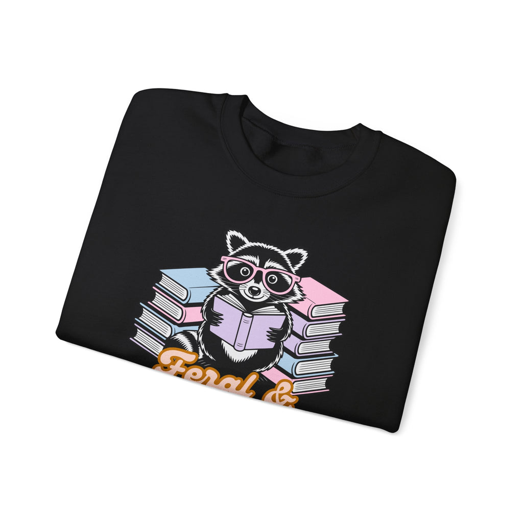 Raccoon Reading "Feral & Focused" Crewneck Sweatshirt