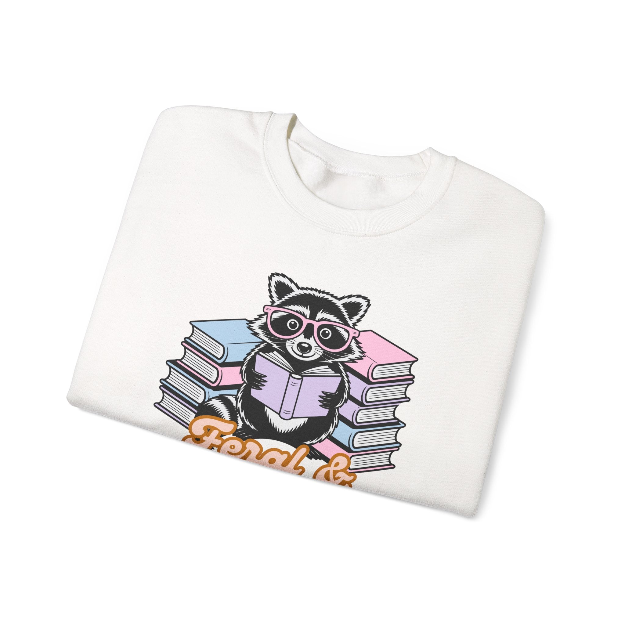 Raccoon Reading "Feral & Focused" Crewneck Sweatshirt