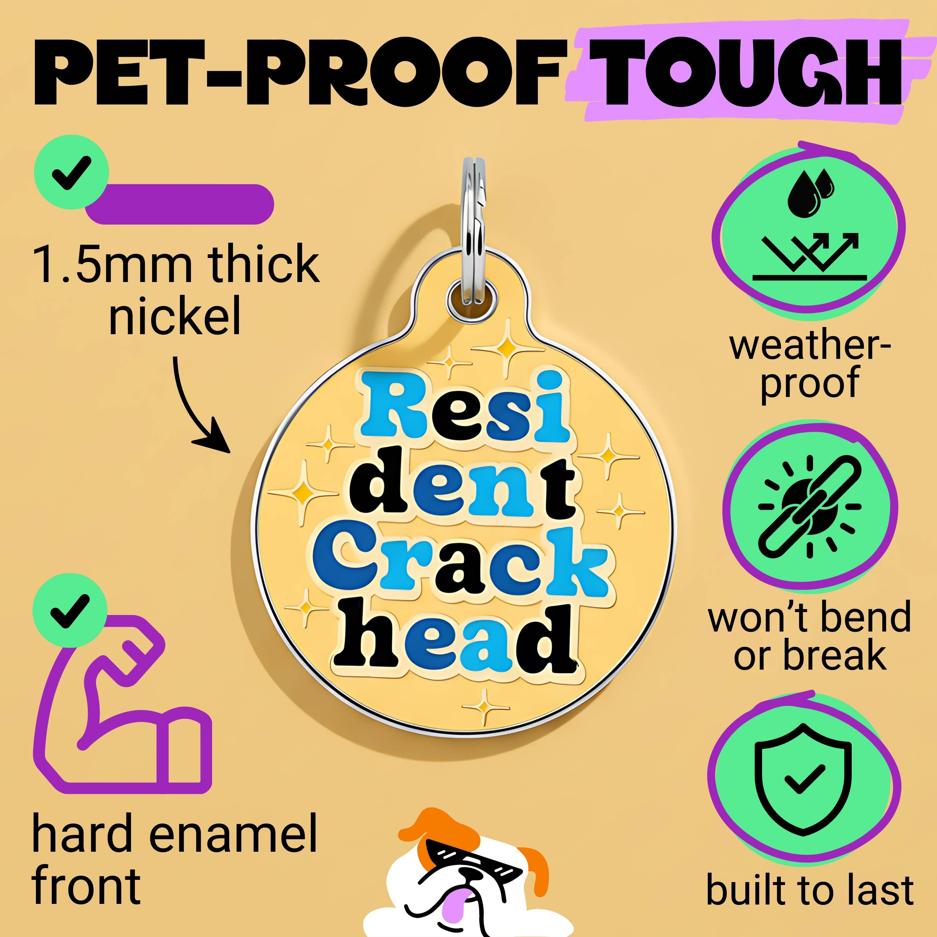 Funny Dog Tag & Pet ID Tag - Resident Crackhead *Orange