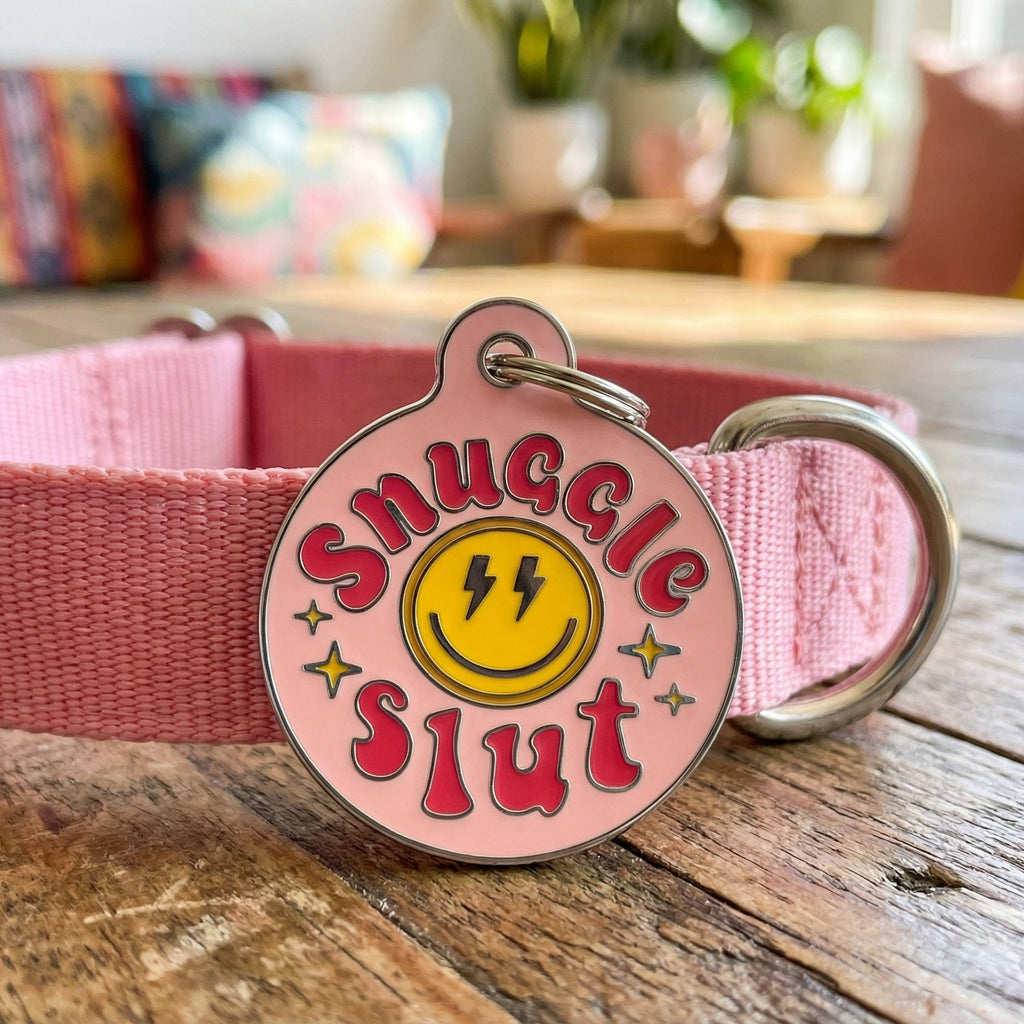 Funny Dog Tag & Pet ID Collar Charm - Snuggle Slut *Pink