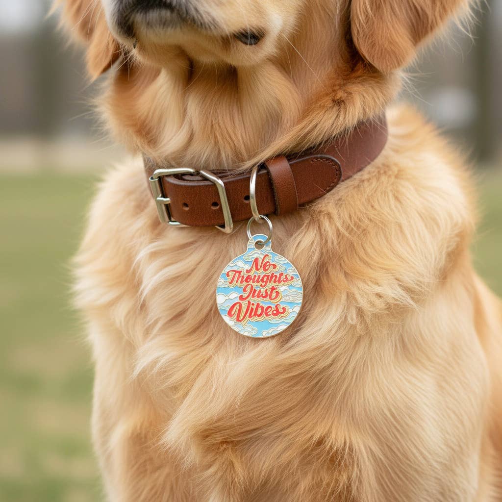 Funny Dog Charm & Pet ID Tag - No Thoughts Just Vibes
