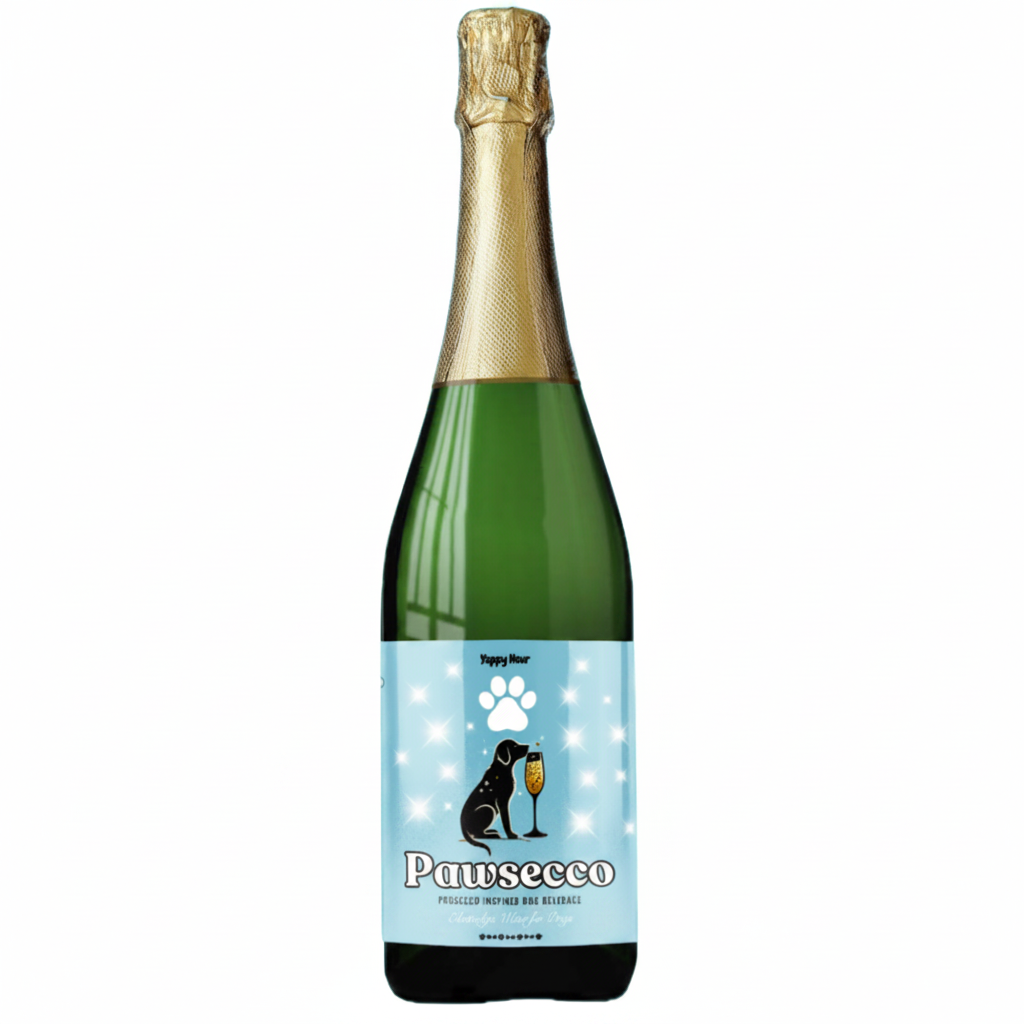 Green bottle of dog wine with gold foil