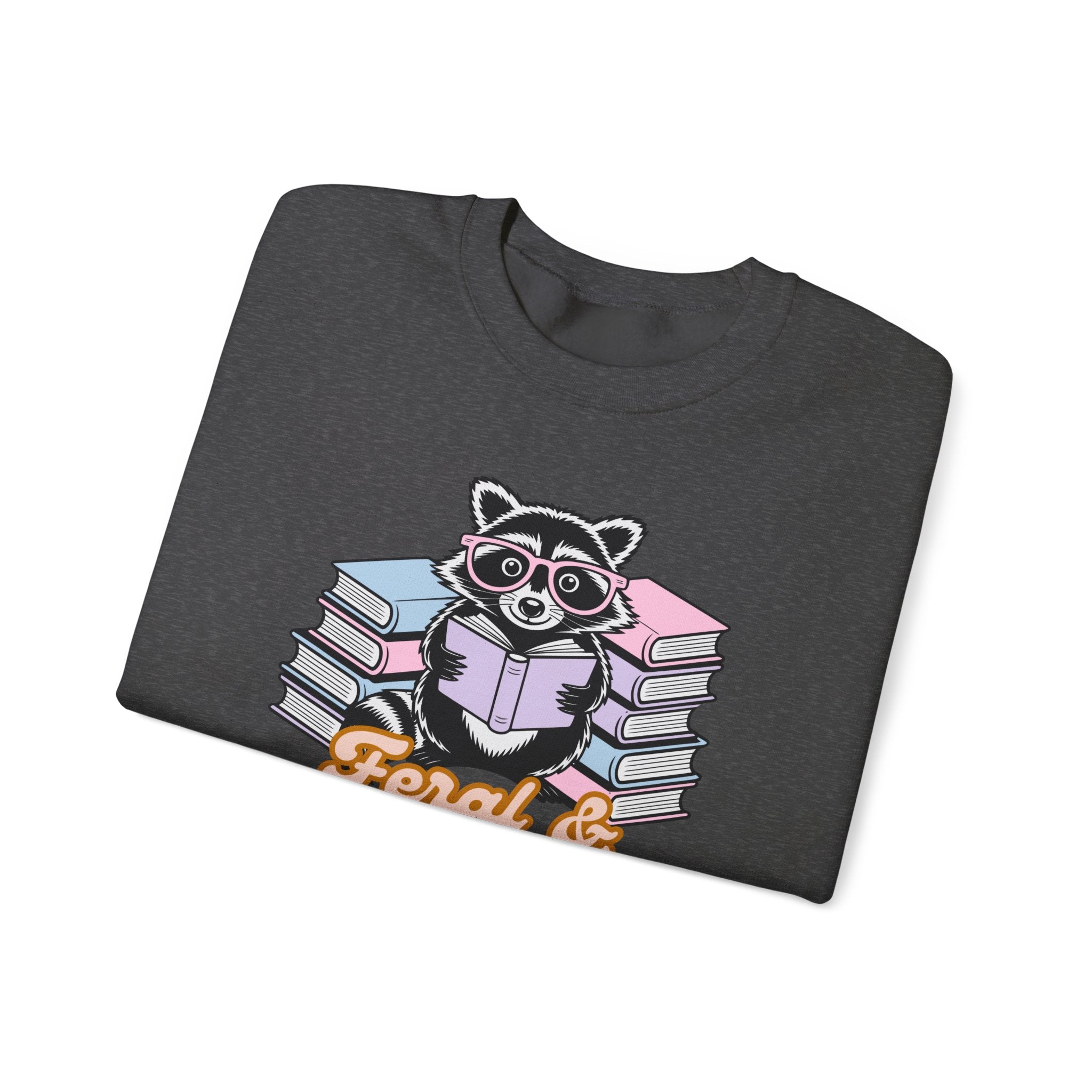 Raccoon Reading "Feral & Focused" Crewneck Sweatshirt