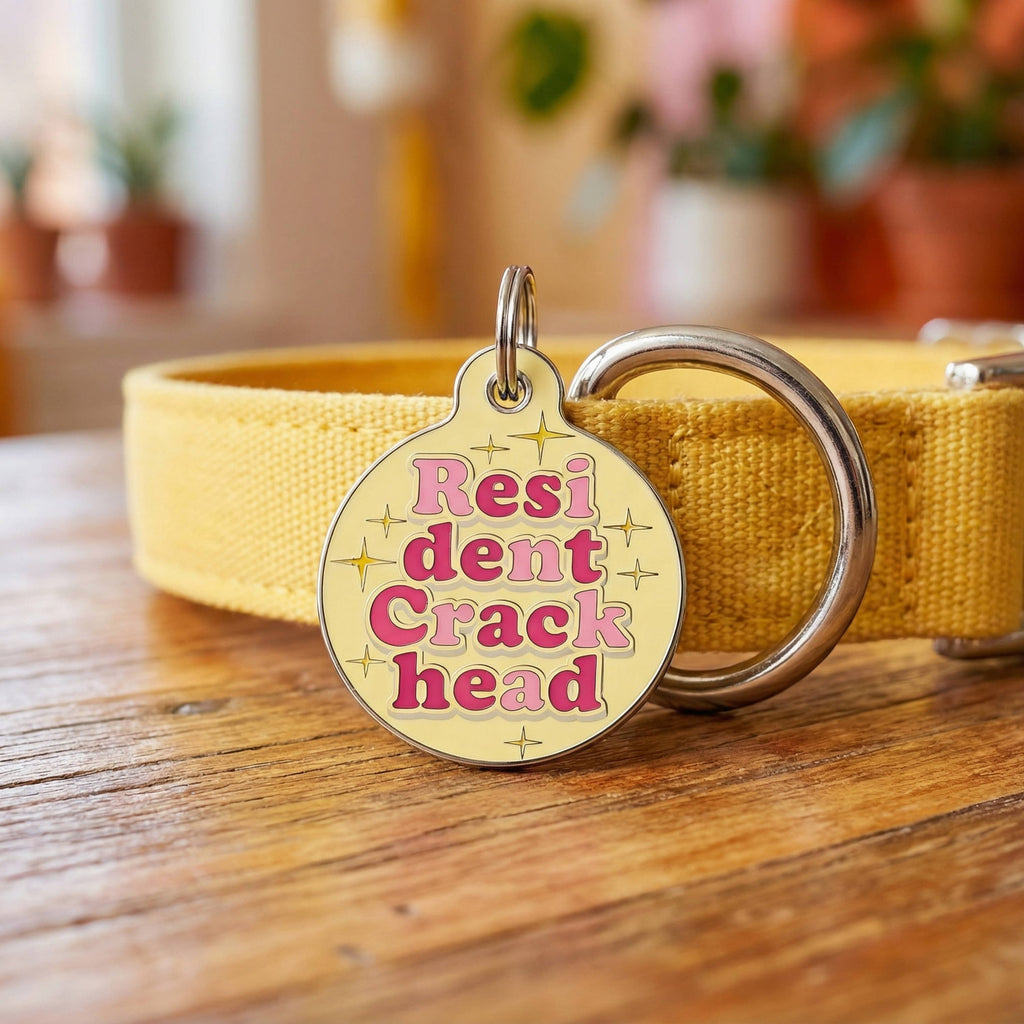 Enamel Pet Charm or Digital ID  - Resident Crackhead *Yellow