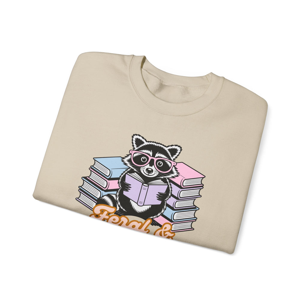 Raccoon Reading "Feral & Focused" Crewneck Sweatshirt