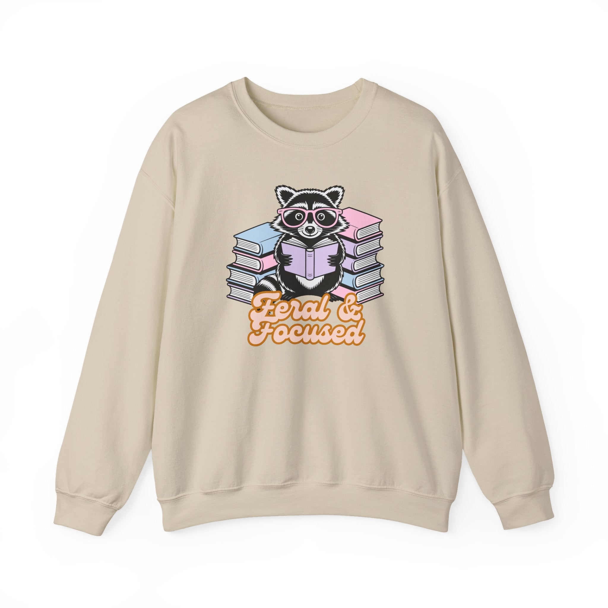 Raccoon Reading "Feral & Focused" Crewneck Sweatshirt