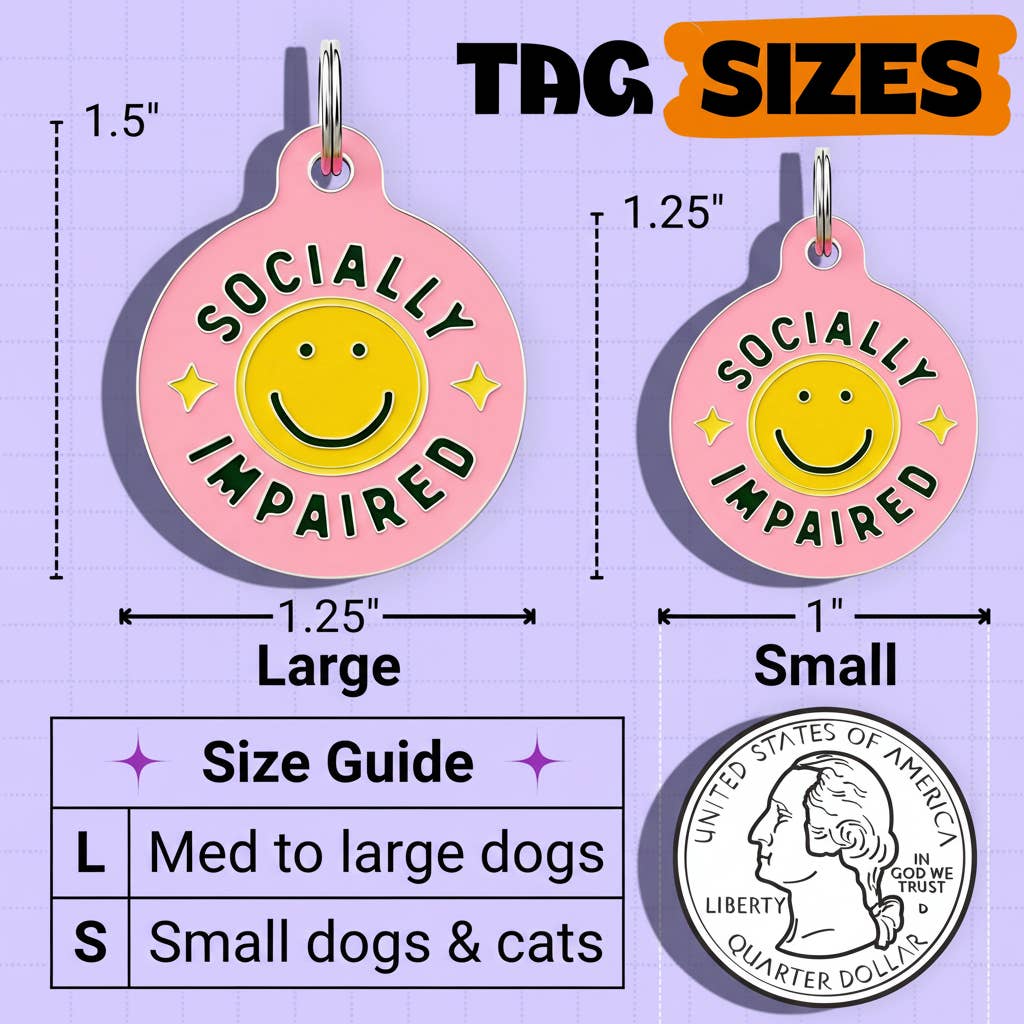 Funny Dog Tag & Pet ID Collar Char - Socially Impaired *Pink