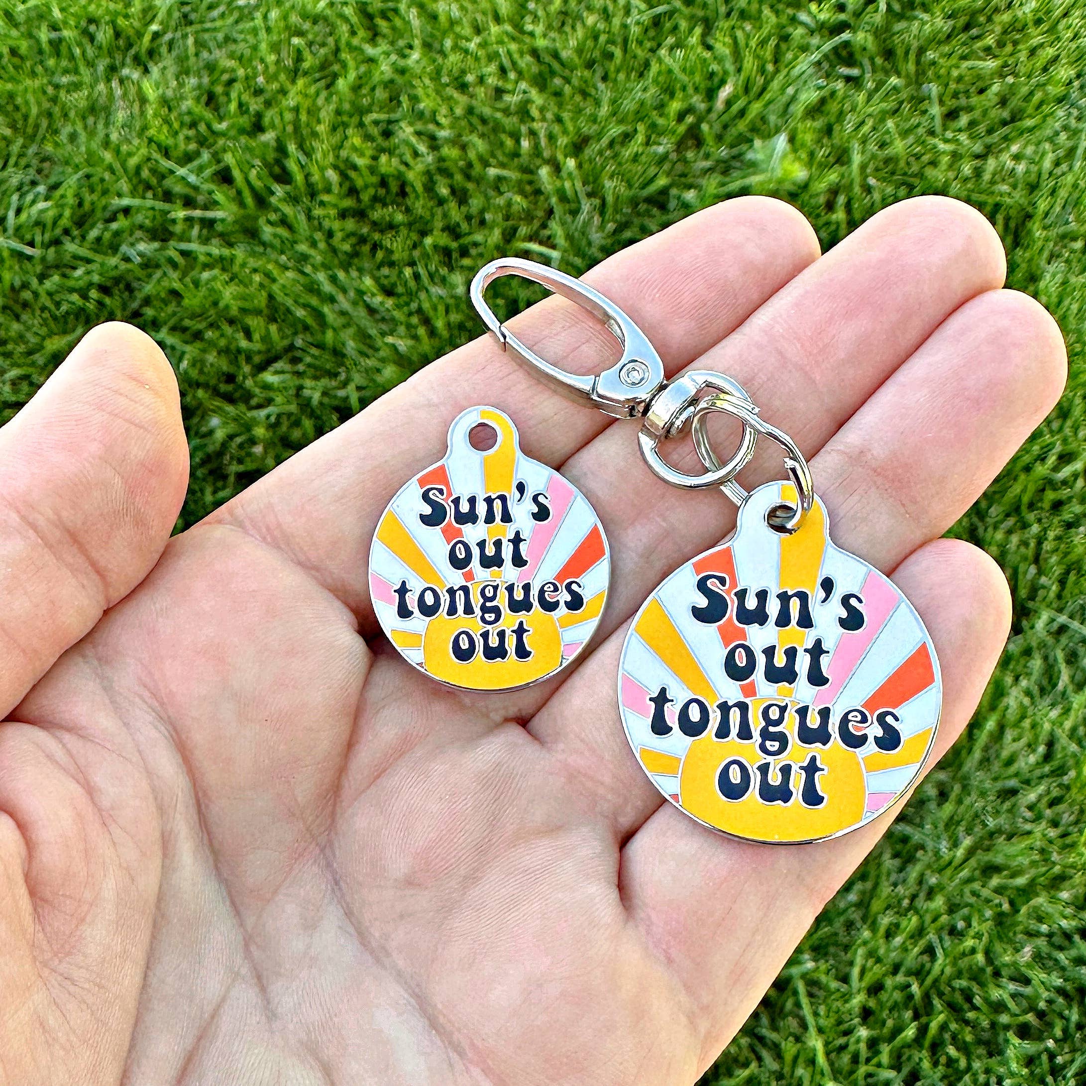Cute Dog Charm & Pet ID Tag - Suns Out Tongues Out
