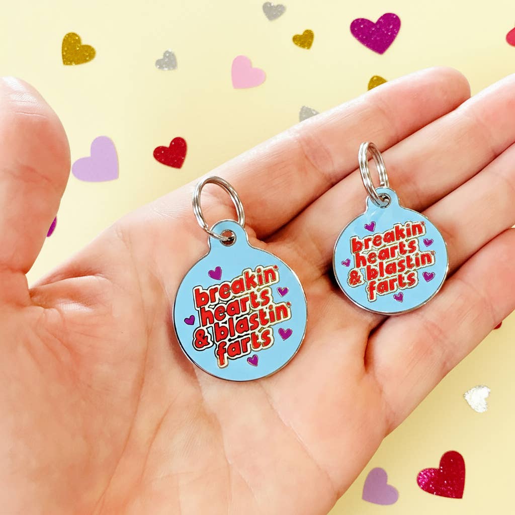 Funny Dog Charm & Pet ID Tag - Breakin Hearts, Blastin Farts