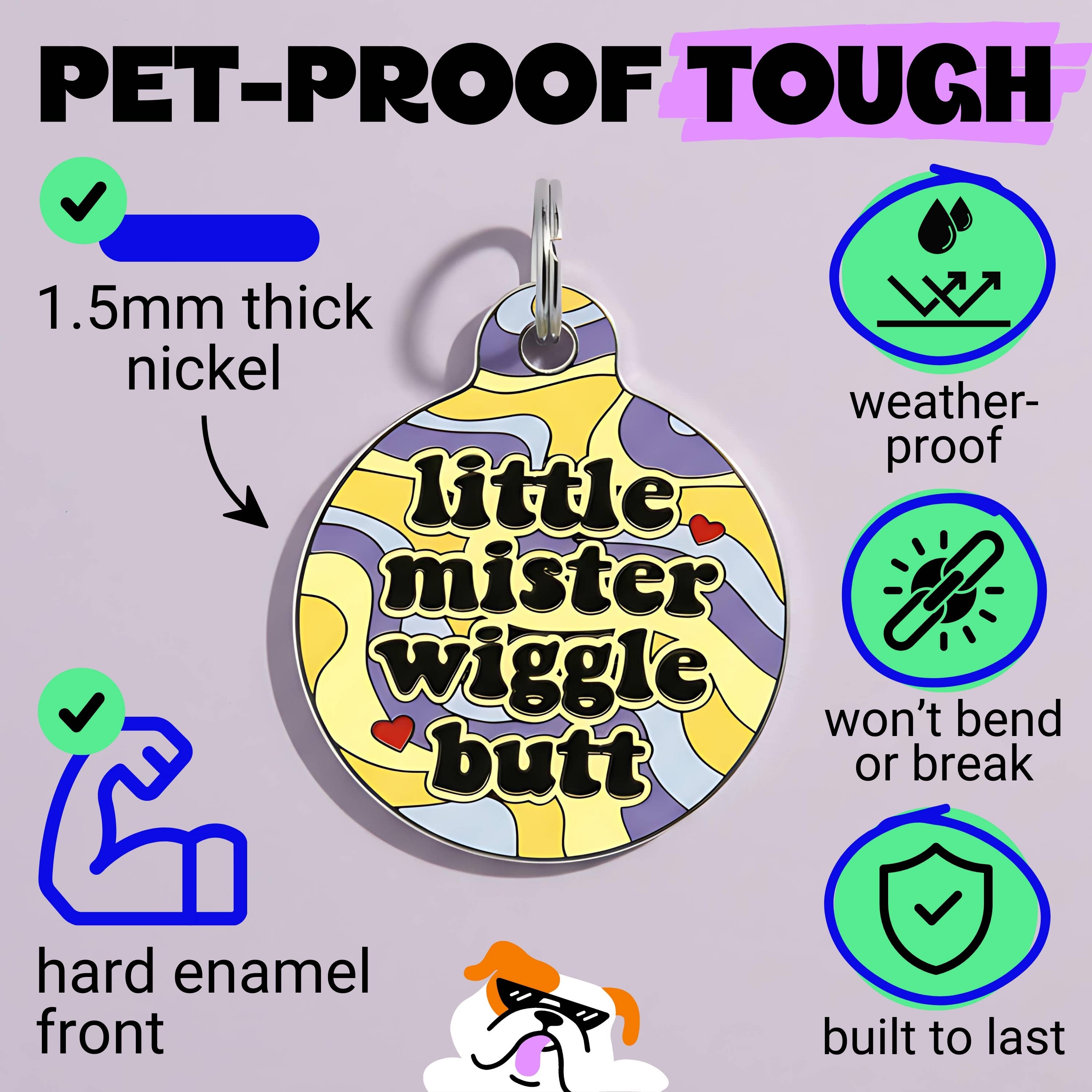 Cute Dog Charm & Pet ID Tag - Little Mister Wiggle Butt 