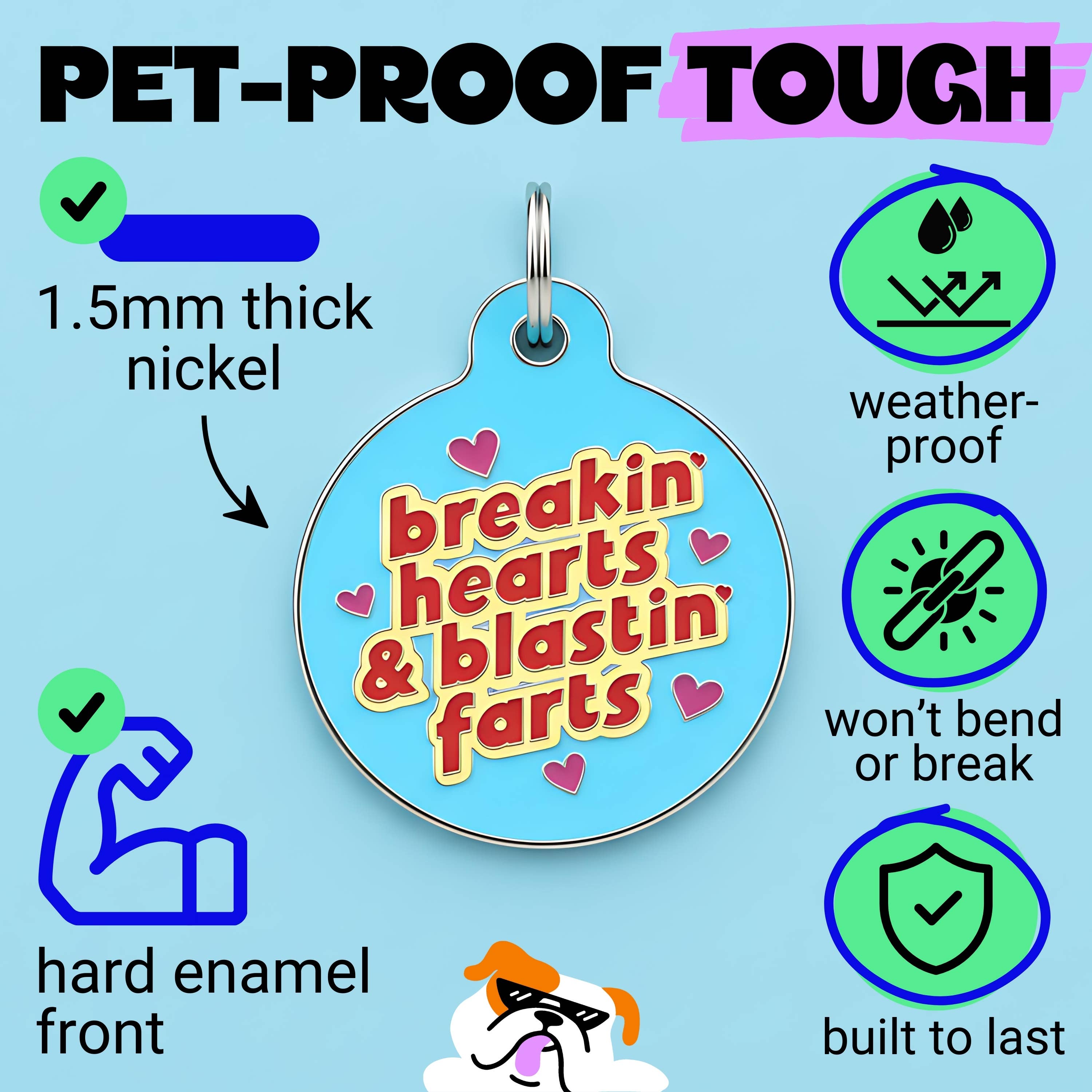 Funny Dog Charm & Pet ID Tag - Breakin Hearts, Blastin Farts