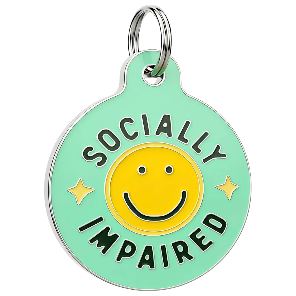 Funny Dog Charm & Pet ID Tag - Socially Impaired *Green