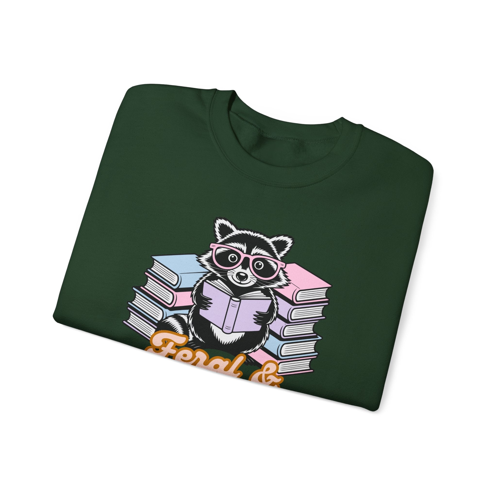 Raccoon Reading "Feral & Focused" Crewneck Sweatshirt