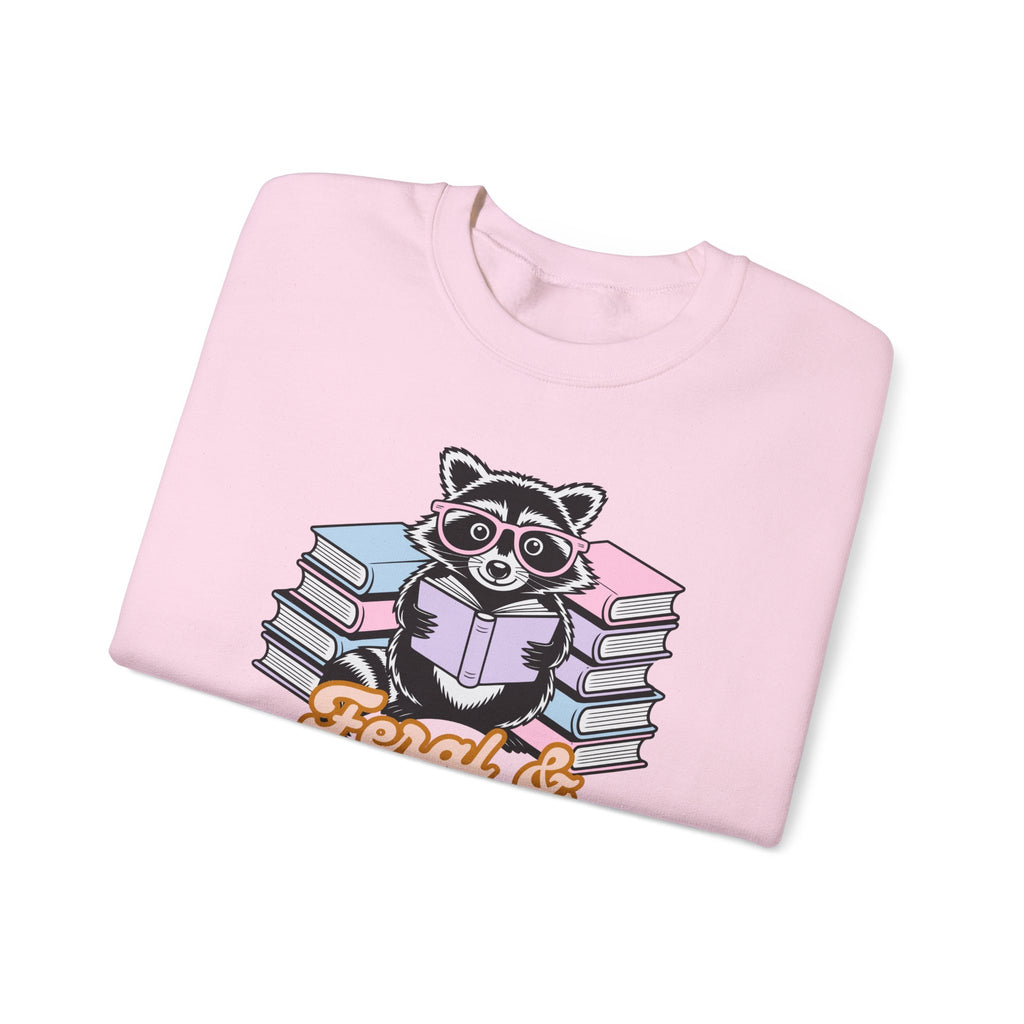 Raccoon Reading "Feral & Focused" Crewneck Sweatshirt