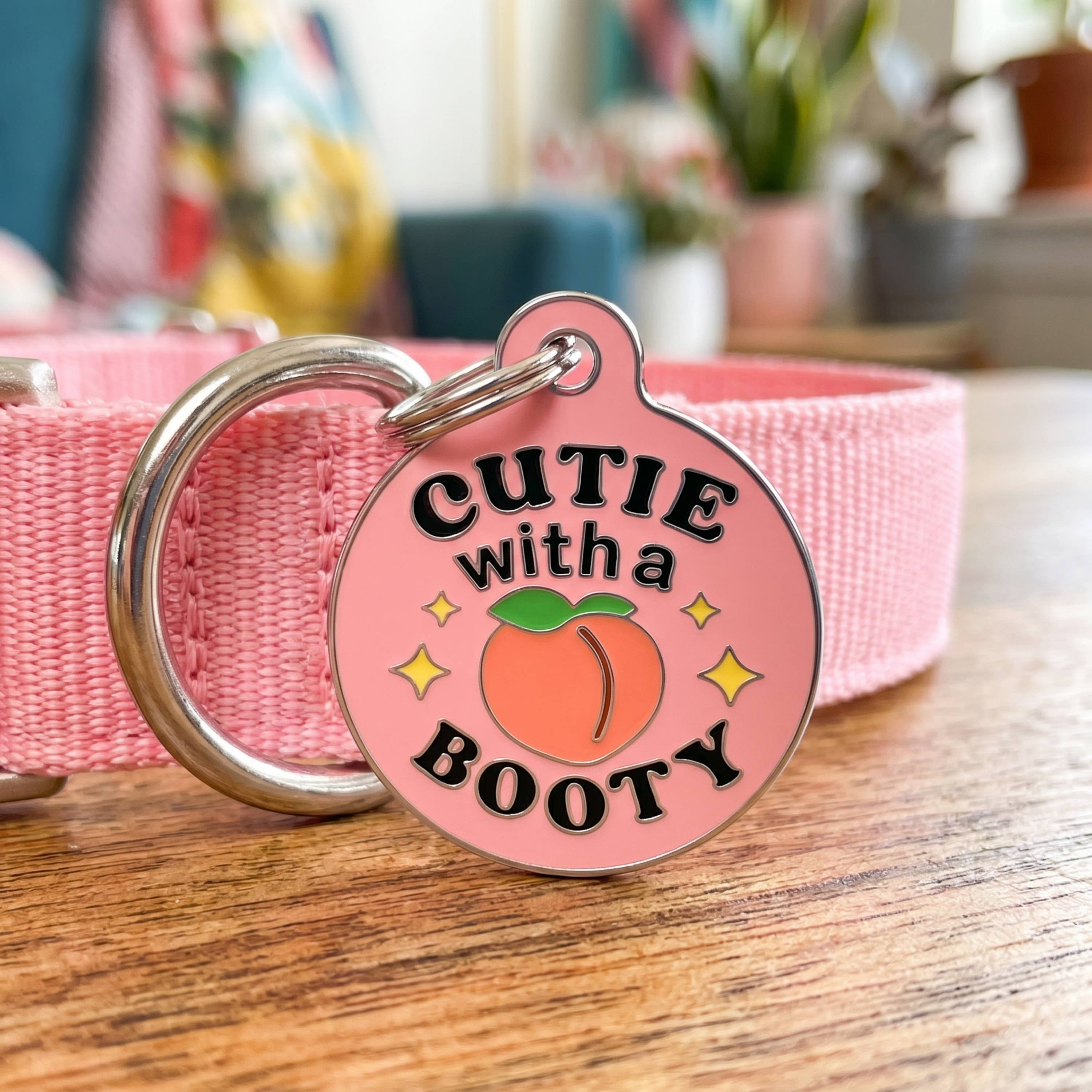 Funny Dog Charm & Pet ID Tag - Cutie with a Booty *Pink