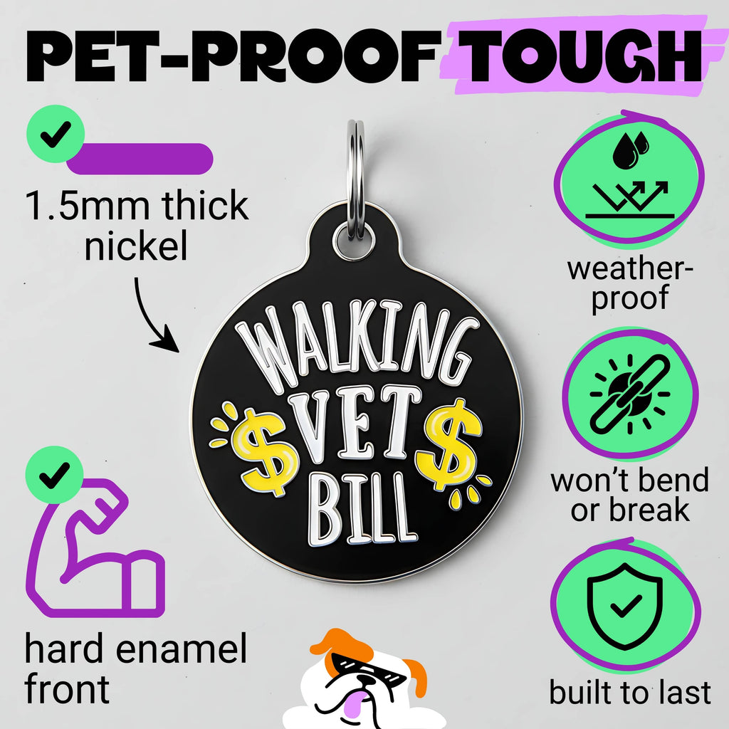 Funny Dog Charm & Pet ID Tag - Walking Vet Bill