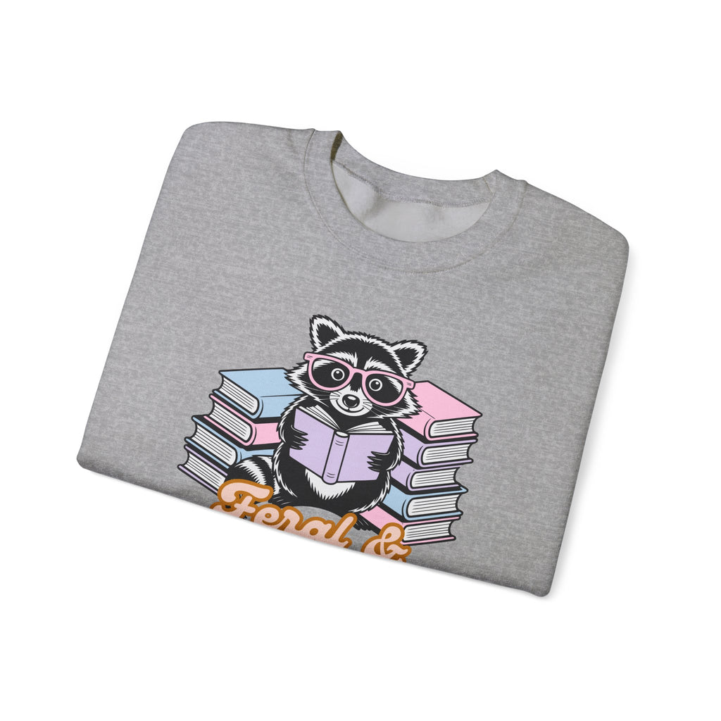 Raccoon Reading "Feral & Focused" Crewneck Sweatshirt