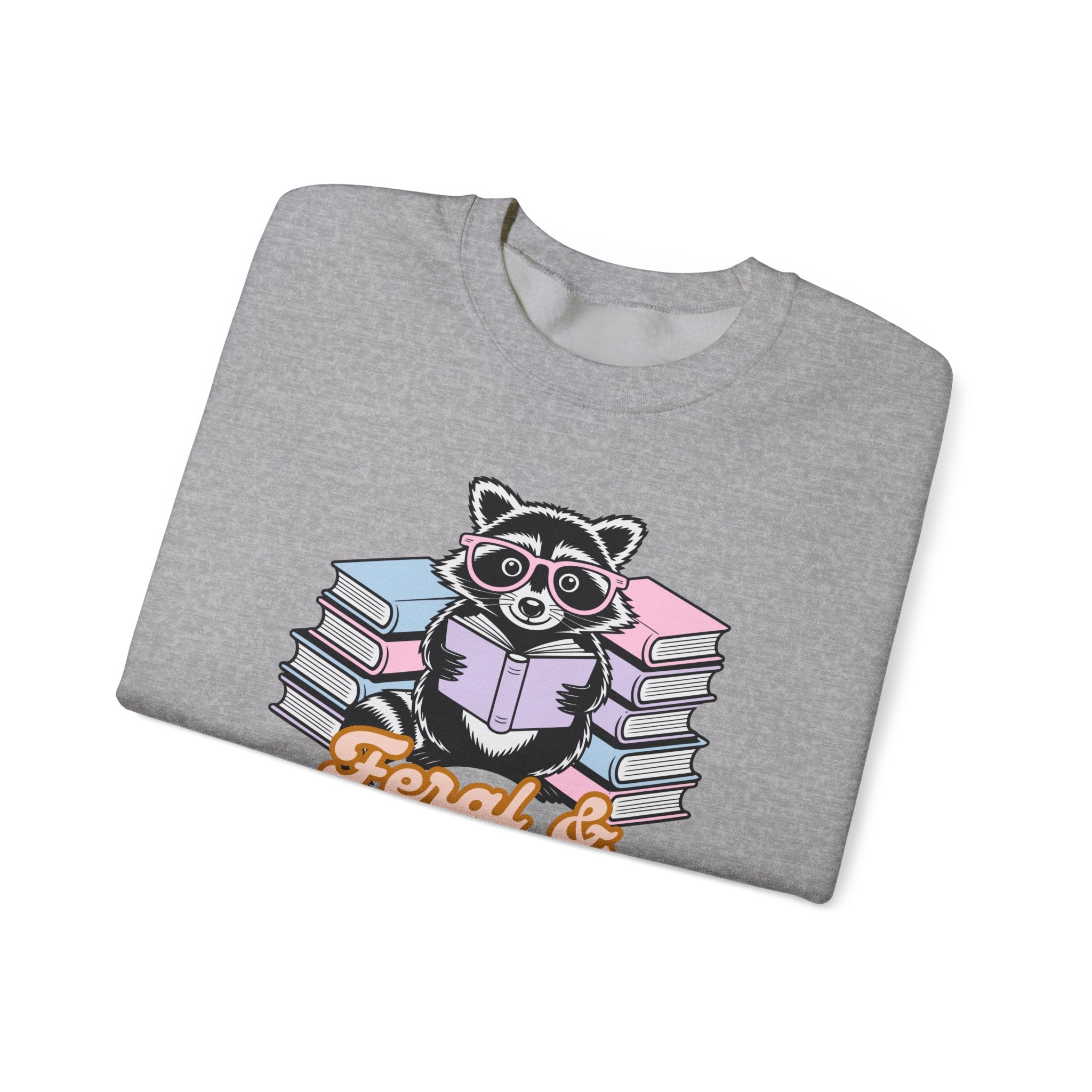 Raccoon Reading "Feral & Focused" Crewneck Sweatshirt