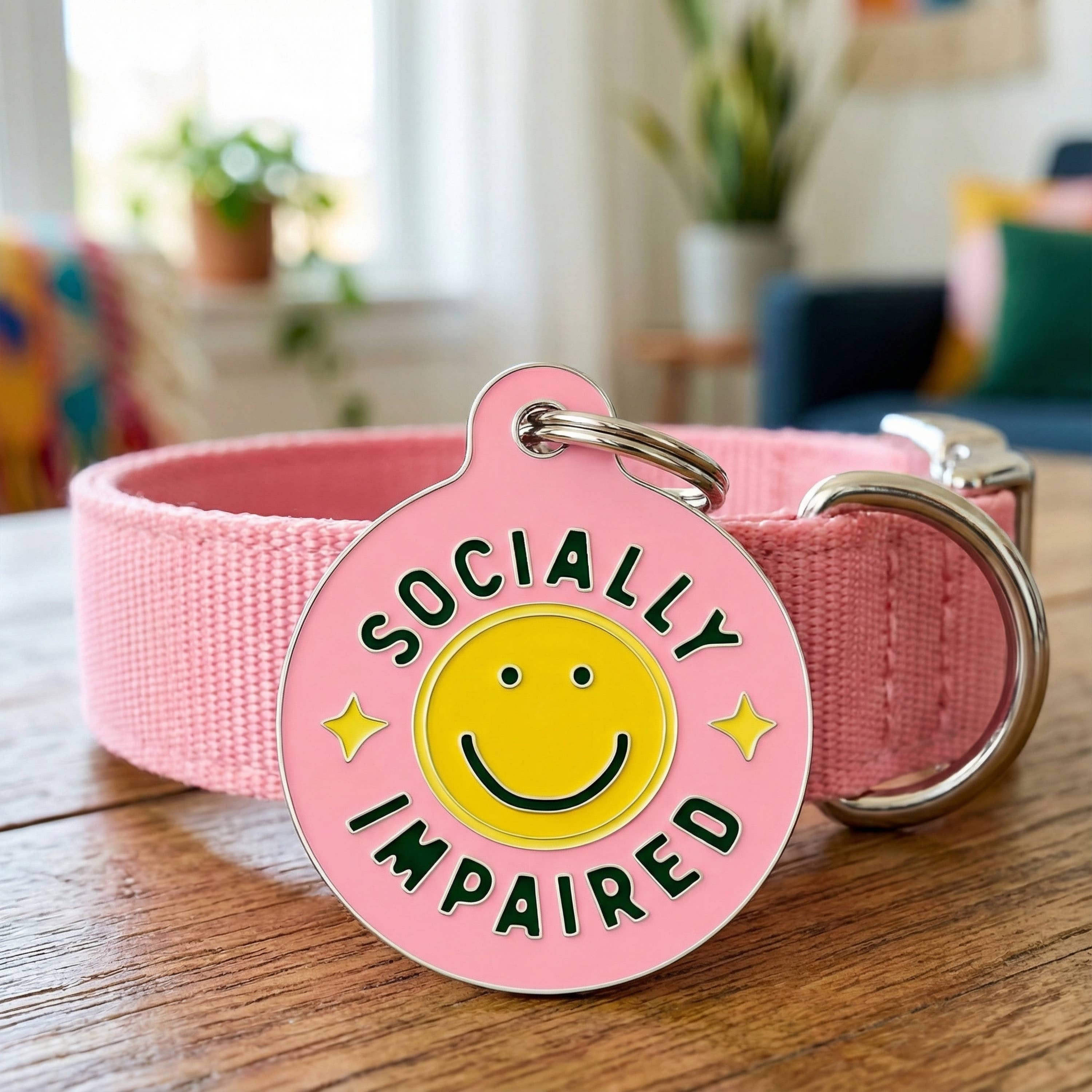 Funny Dog Tag & Pet ID Collar Char - Socially Impaired *Pink