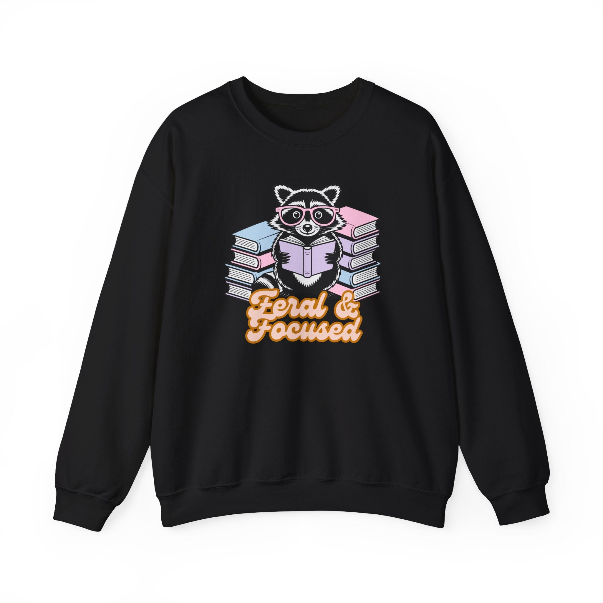 Raccoon Reading "Feral & Focused" Crewneck Sweatshirt