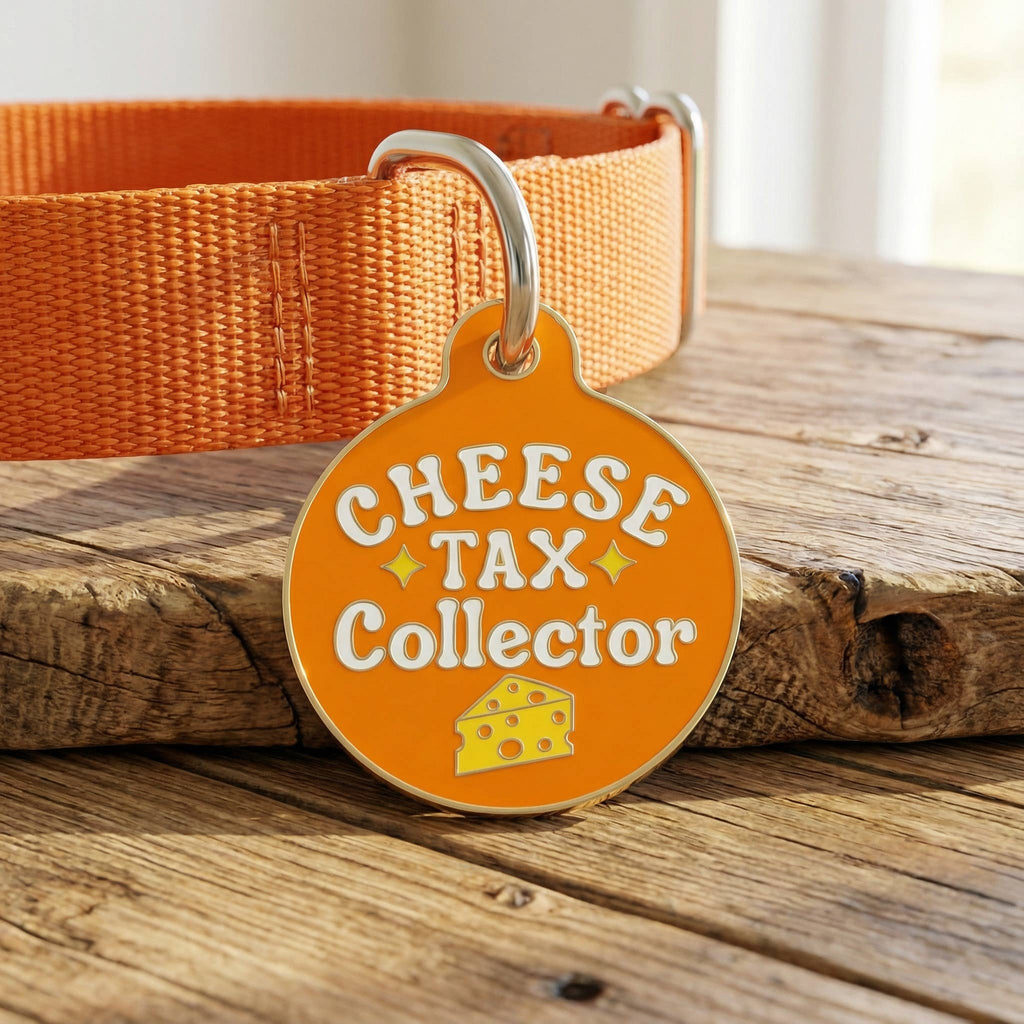 Cute Dog Charm & Pet ID Tag - Cheese Tax Collector