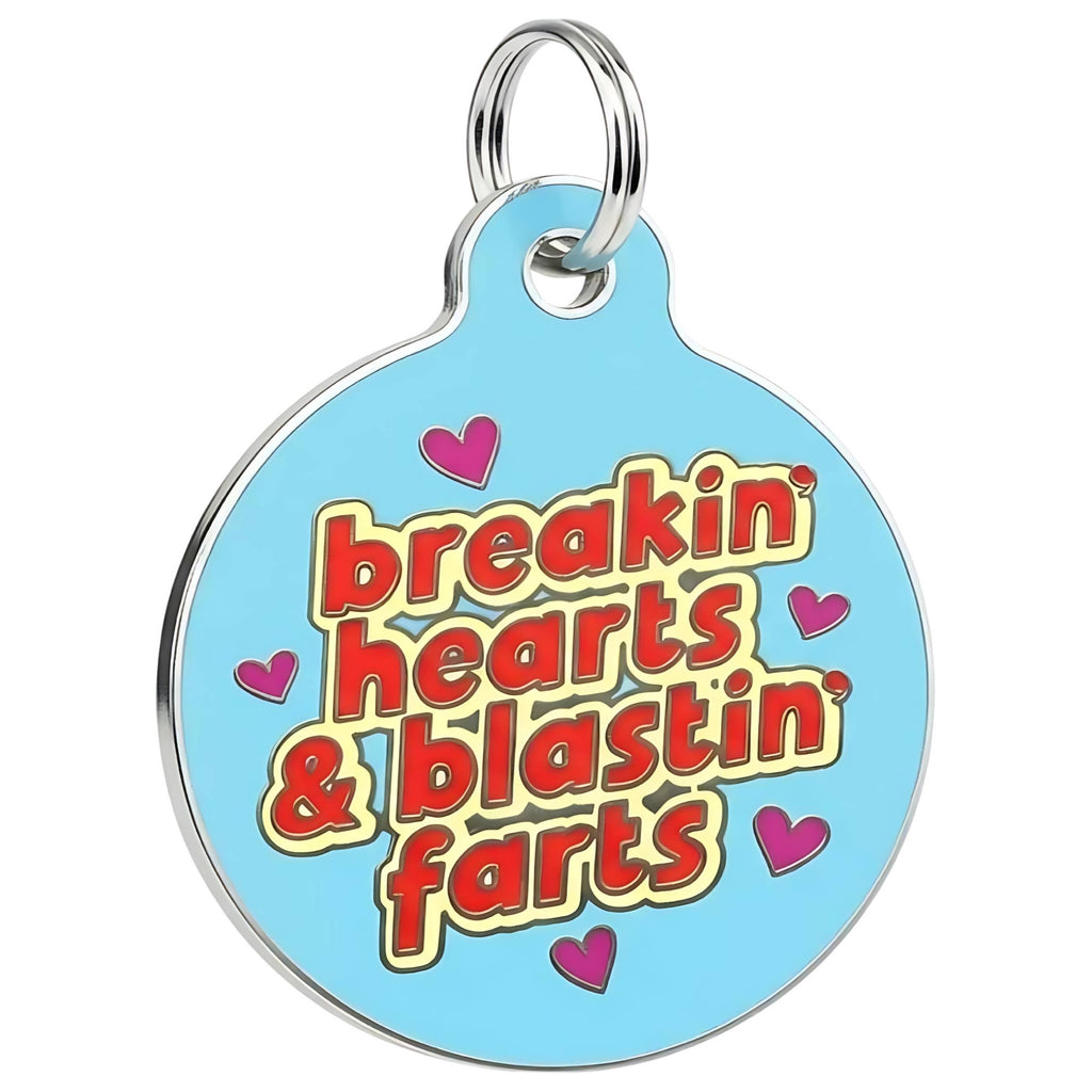 Funny Dog Charm & Pet ID Tag - Breakin Hearts, Blastin Farts