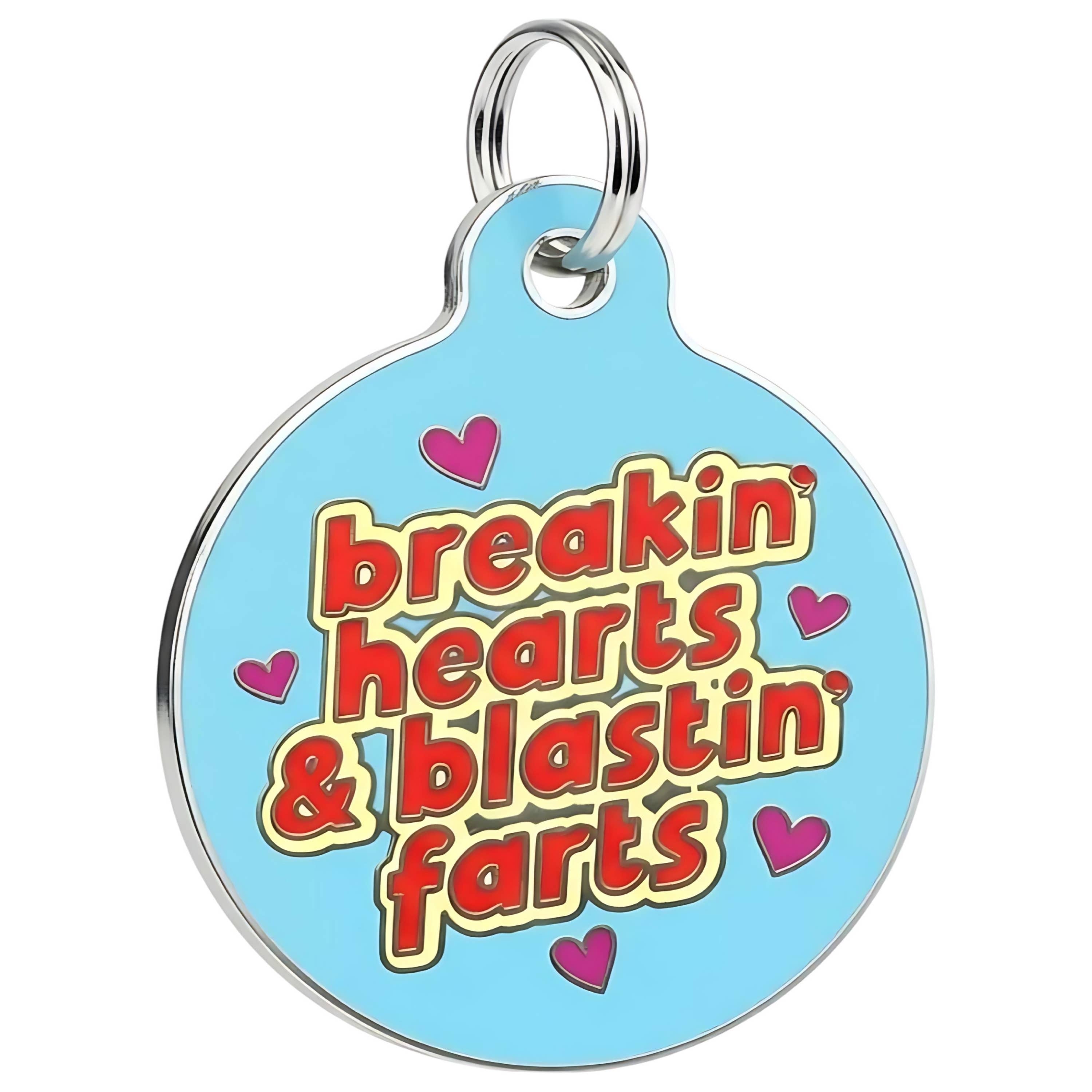 Funny Dog Charm & Pet ID Tag - Breakin Hearts, Blastin Farts