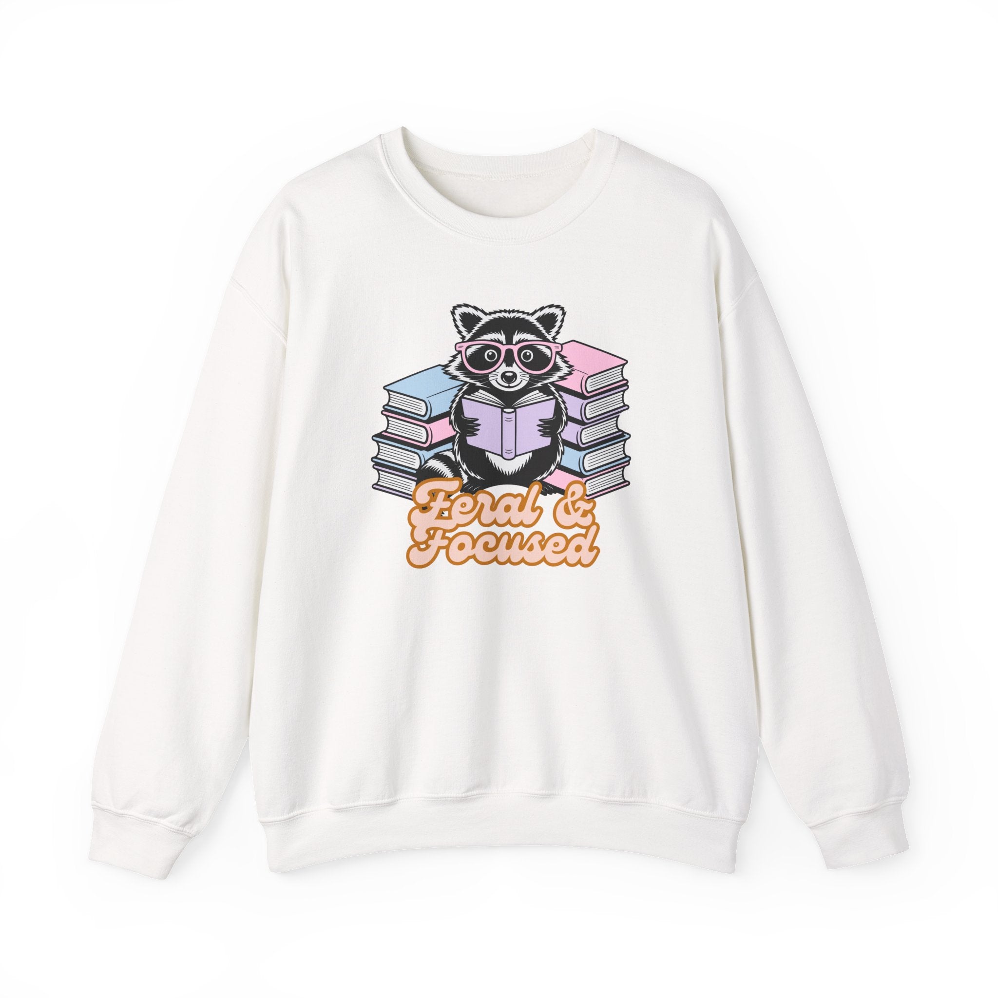 Raccoon Reading "Feral & Focused" Crewneck Sweatshirt