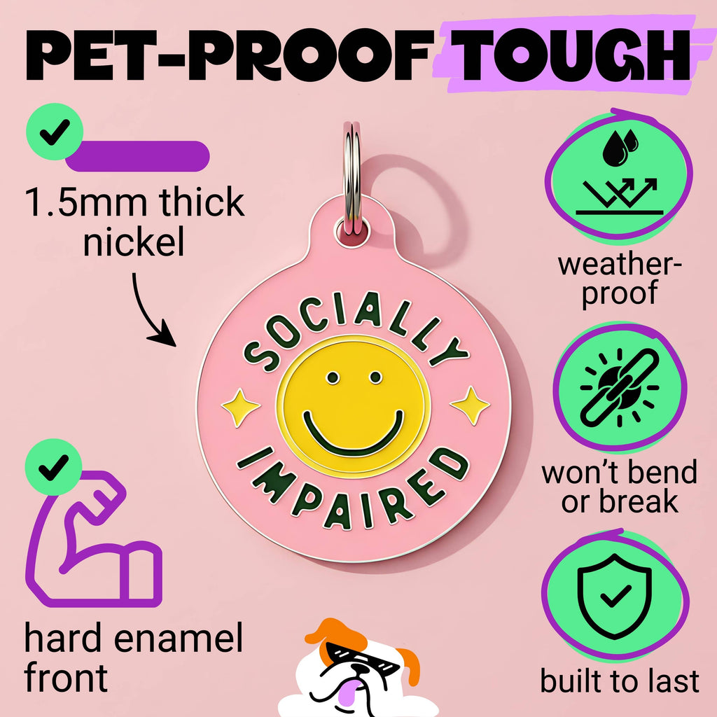 Funny Dog Tag & Pet ID Collar Char - Socially Impaired *Pink