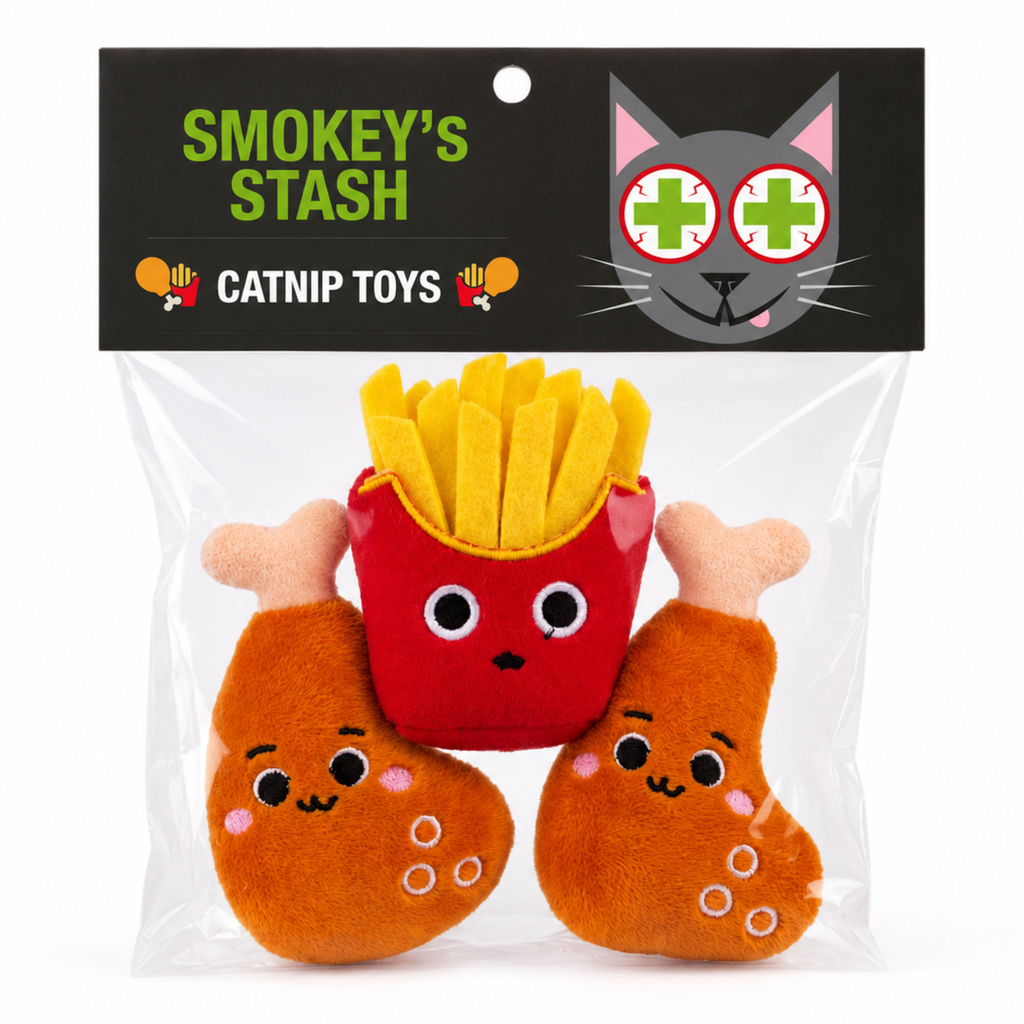 Smokeys Stash Catnip filled 2 Piece Chicken and Fries cat toys