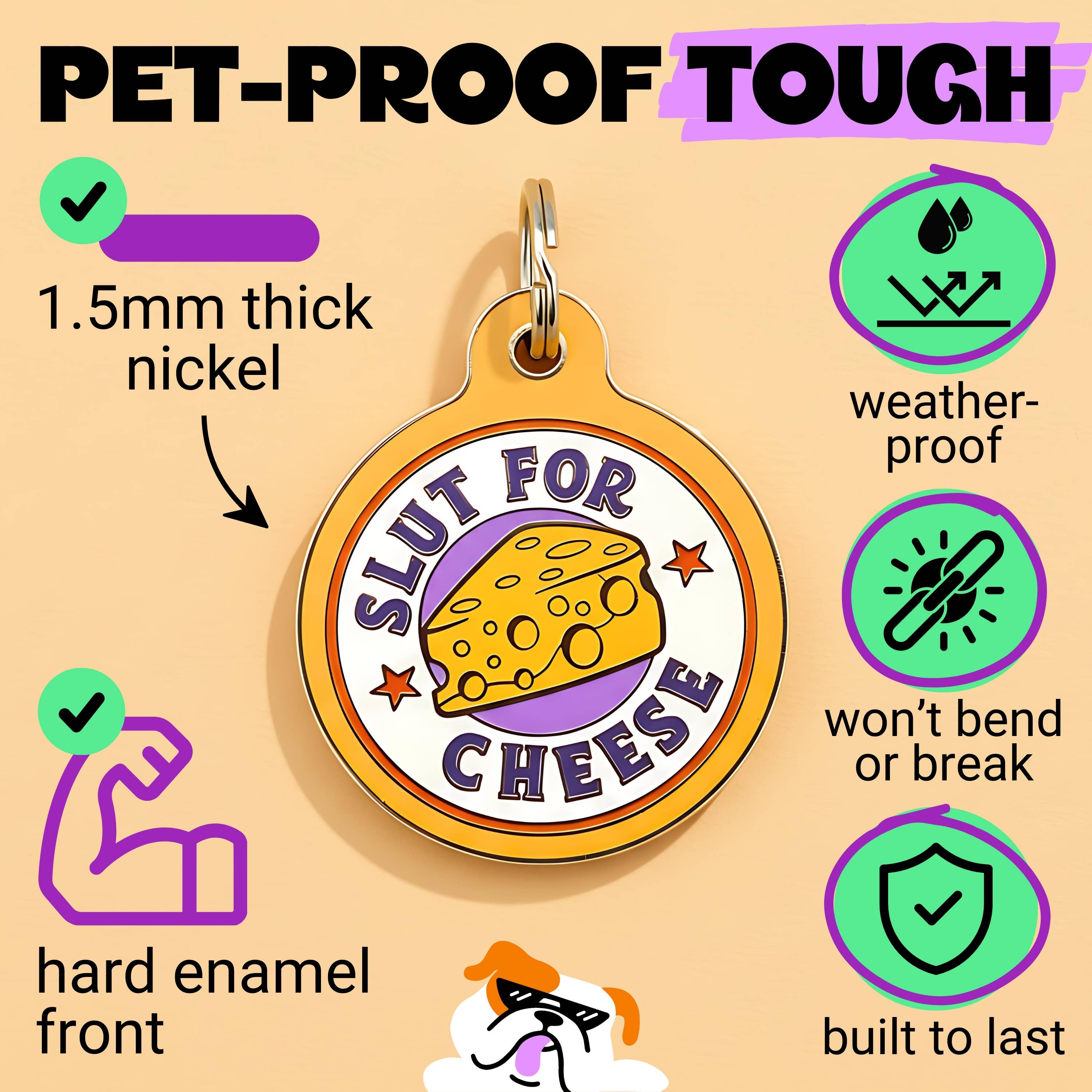 Funny Pet Accessory & Dog Tag Charm - Slut for Cheese