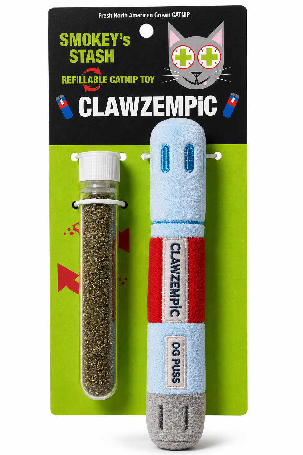 Smokey's Stash Clawzempic Refillable Catnip Toy with North American Catnip