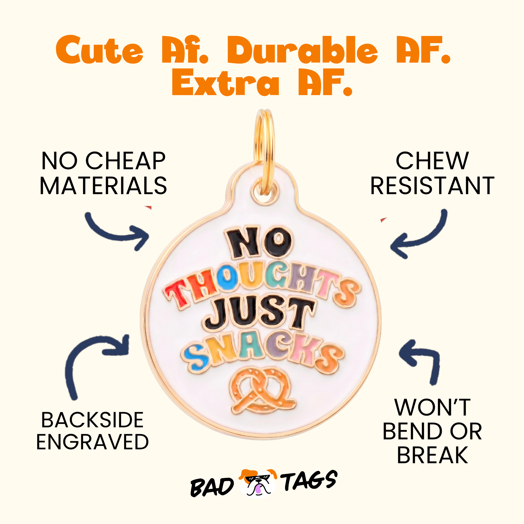 Dog Collar Charm or Pet ID Tag - No Thoughts Just Snacks