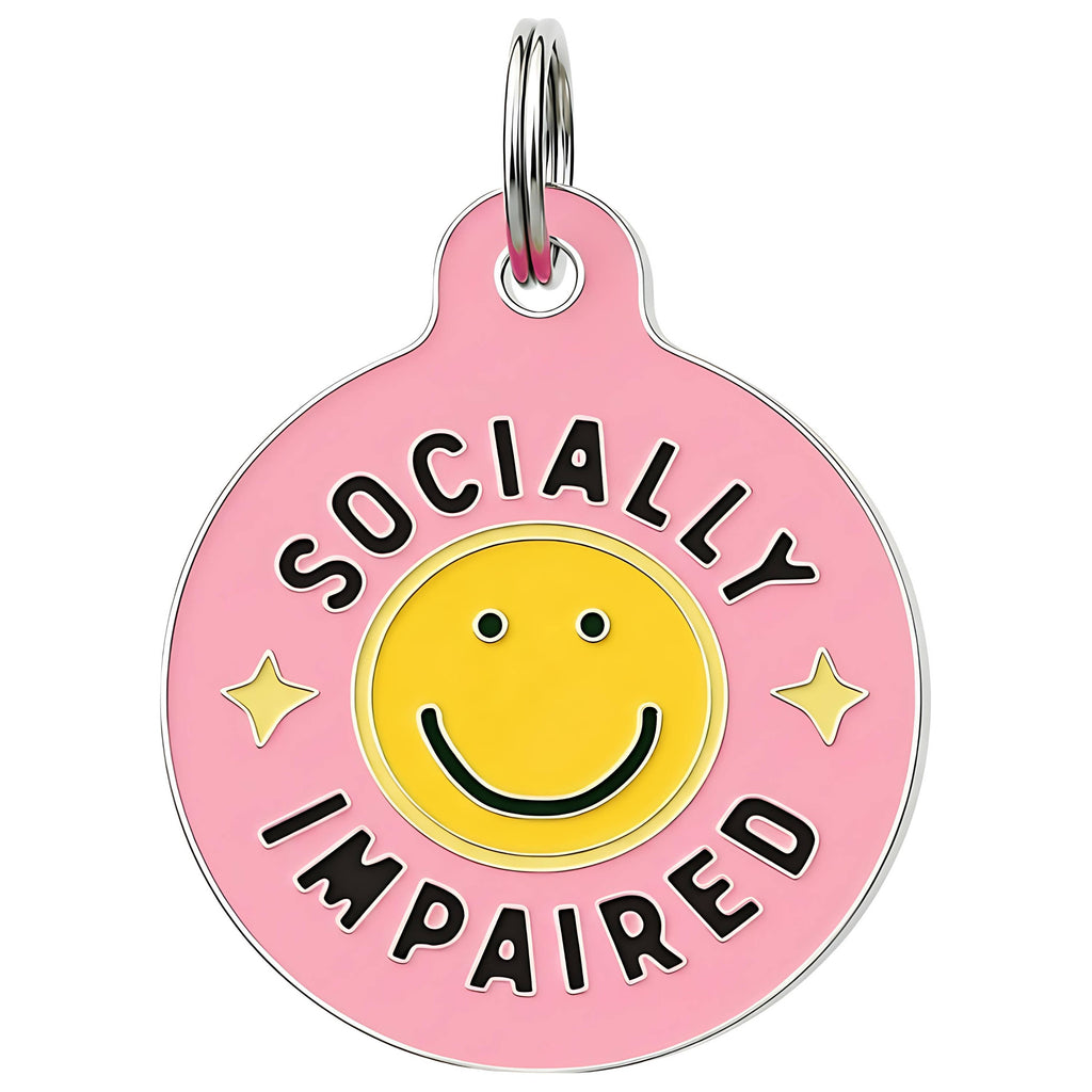 Funny Dog Tag & Pet ID Collar Char - Socially Impaired *Pink