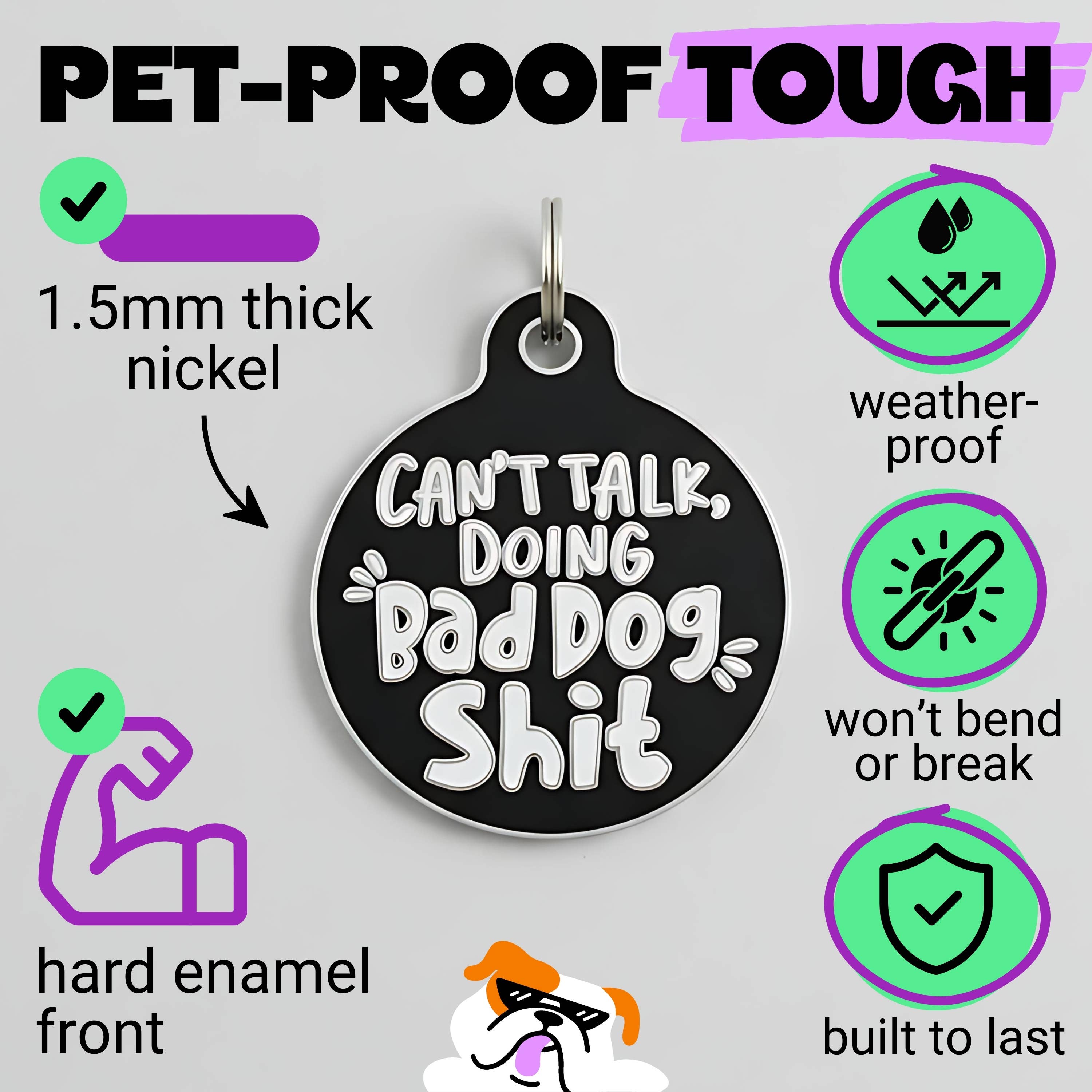 Funny Dog Tag Charm & Pet ID Accessory - Bad Dog Shit
