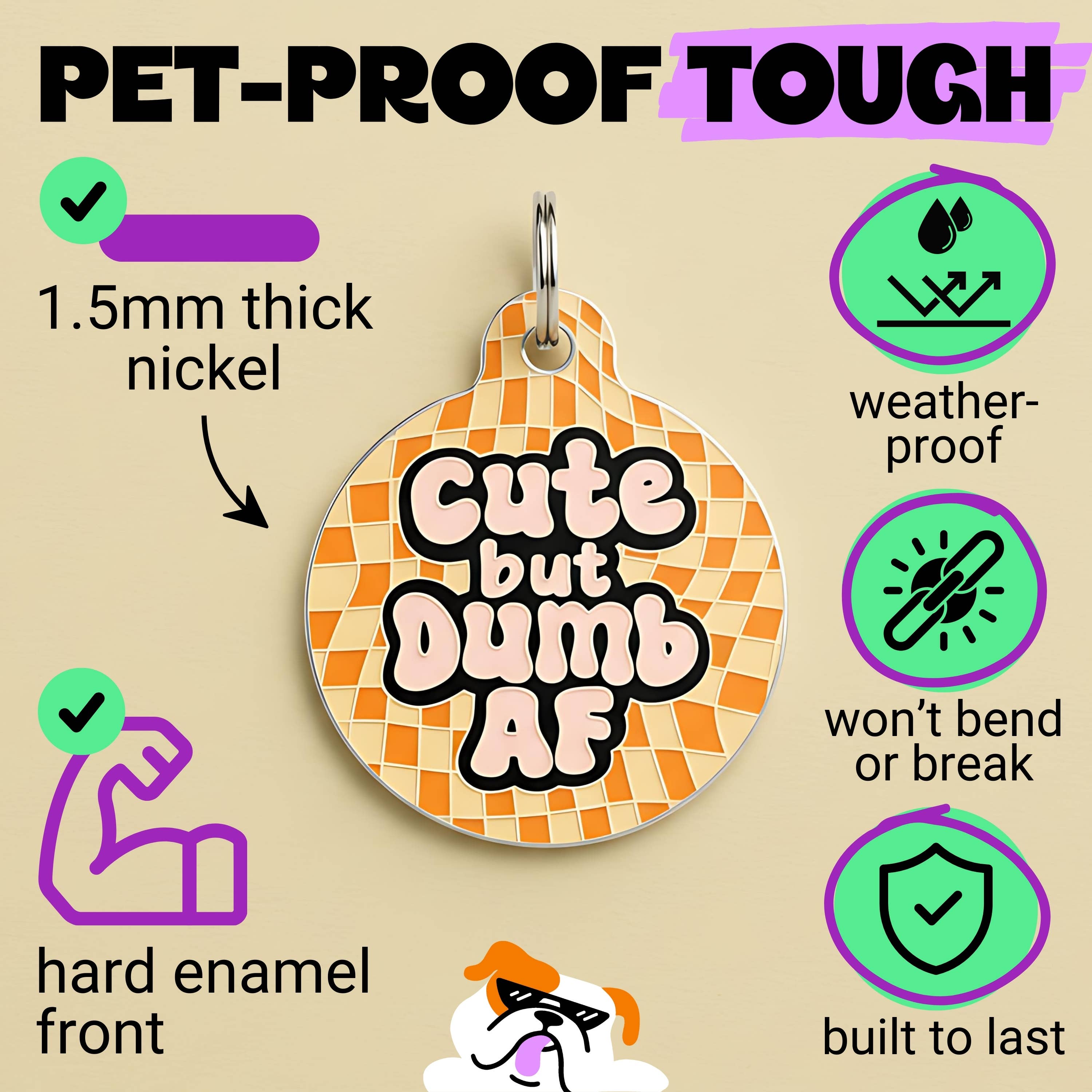 Funny Dog Tag Charm & Pet ID Accessory - Cute but Dumb AF