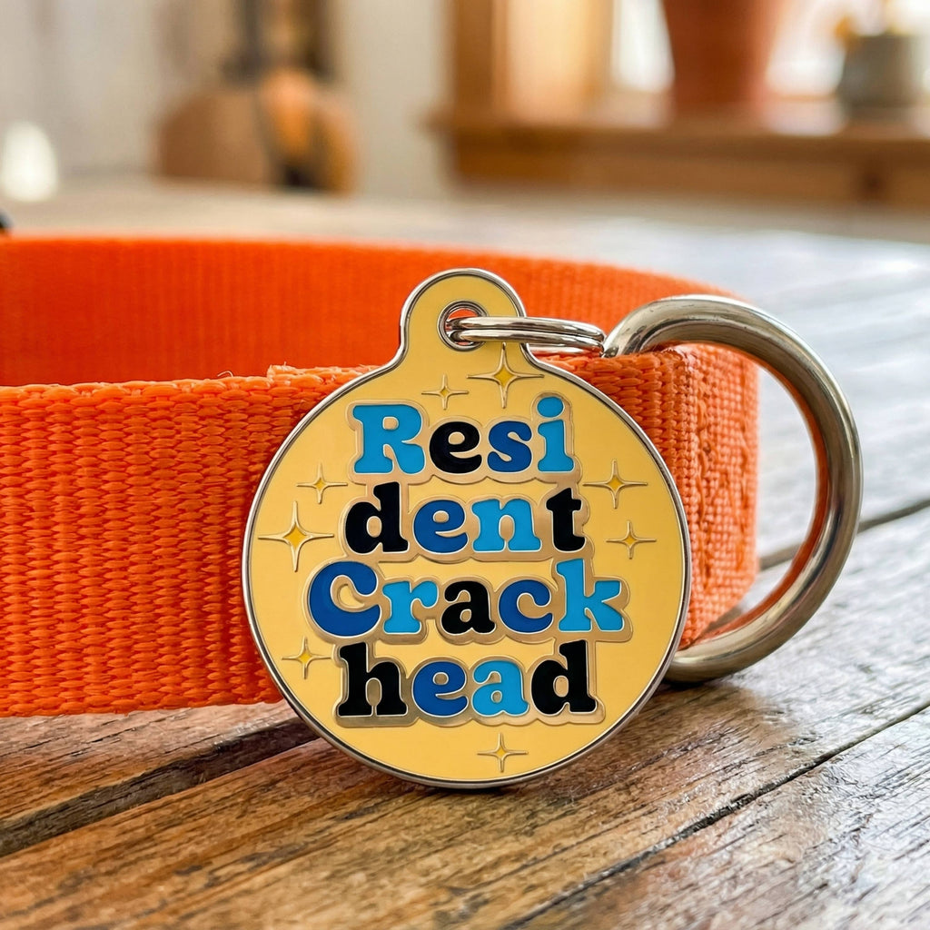 Funny Dog Tag & Pet ID Tag - Resident Crackhead *Orange