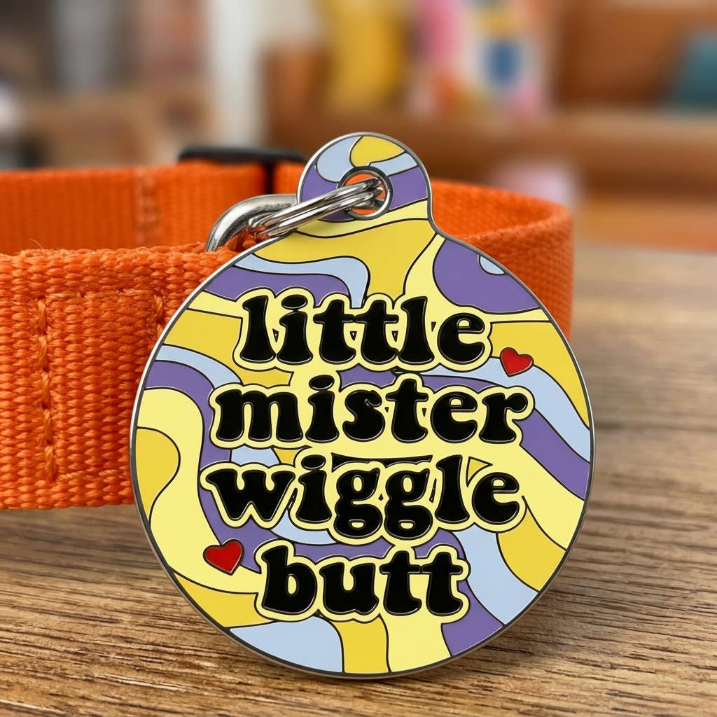 Cute Dog Charm & Pet ID Tag - Little Mister Wiggle Butt 