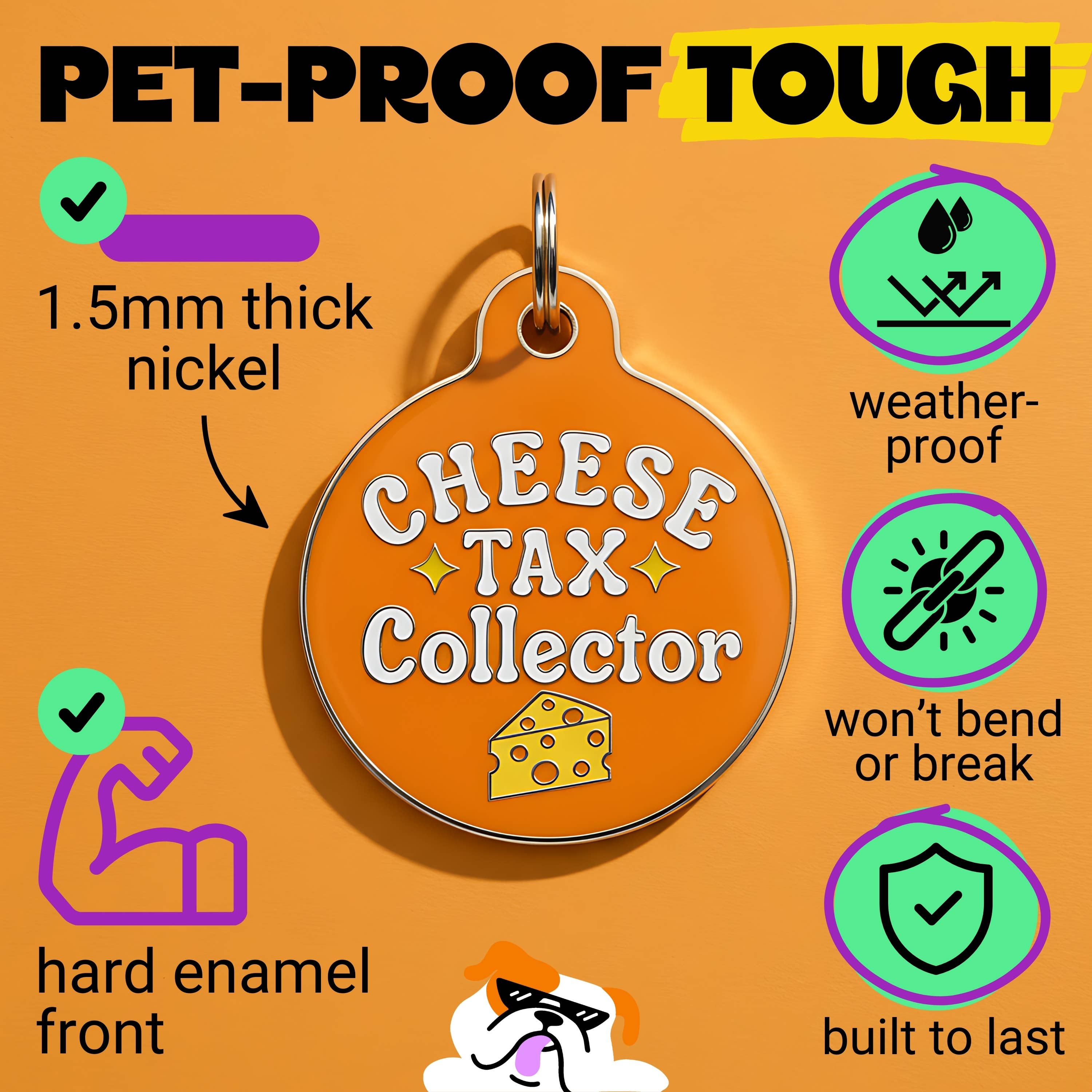 Cute Dog Charm & Pet ID Tag - Cheese Tax Collector