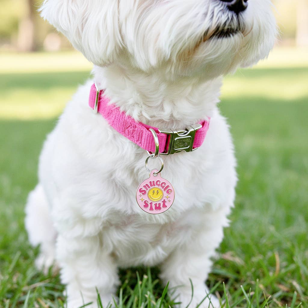Funny Dog Tag & Pet ID Collar Charm - Snuggle Slut *Pink