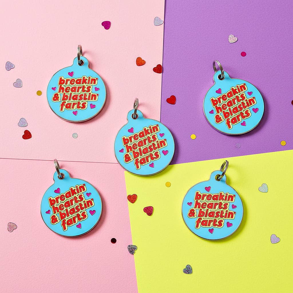Funny Dog Charm & Pet ID Tag - Breakin Hearts, Blastin Farts