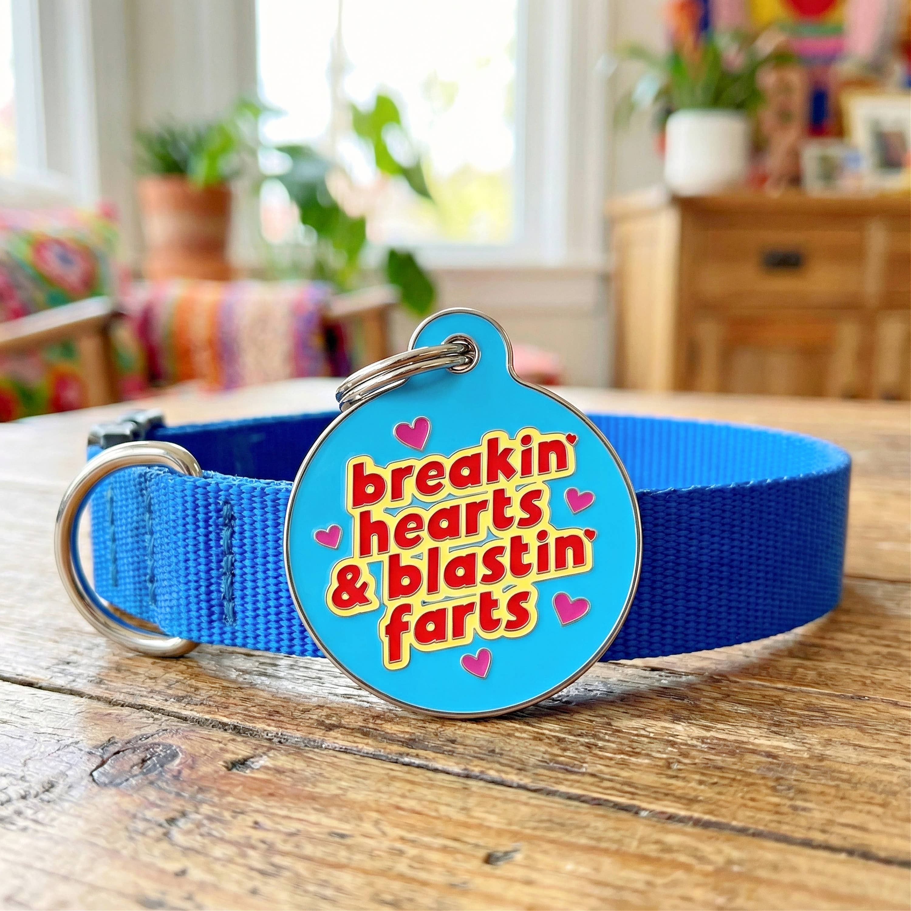 Funny Dog Charm & Pet ID Tag - Breakin Hearts, Blastin Farts