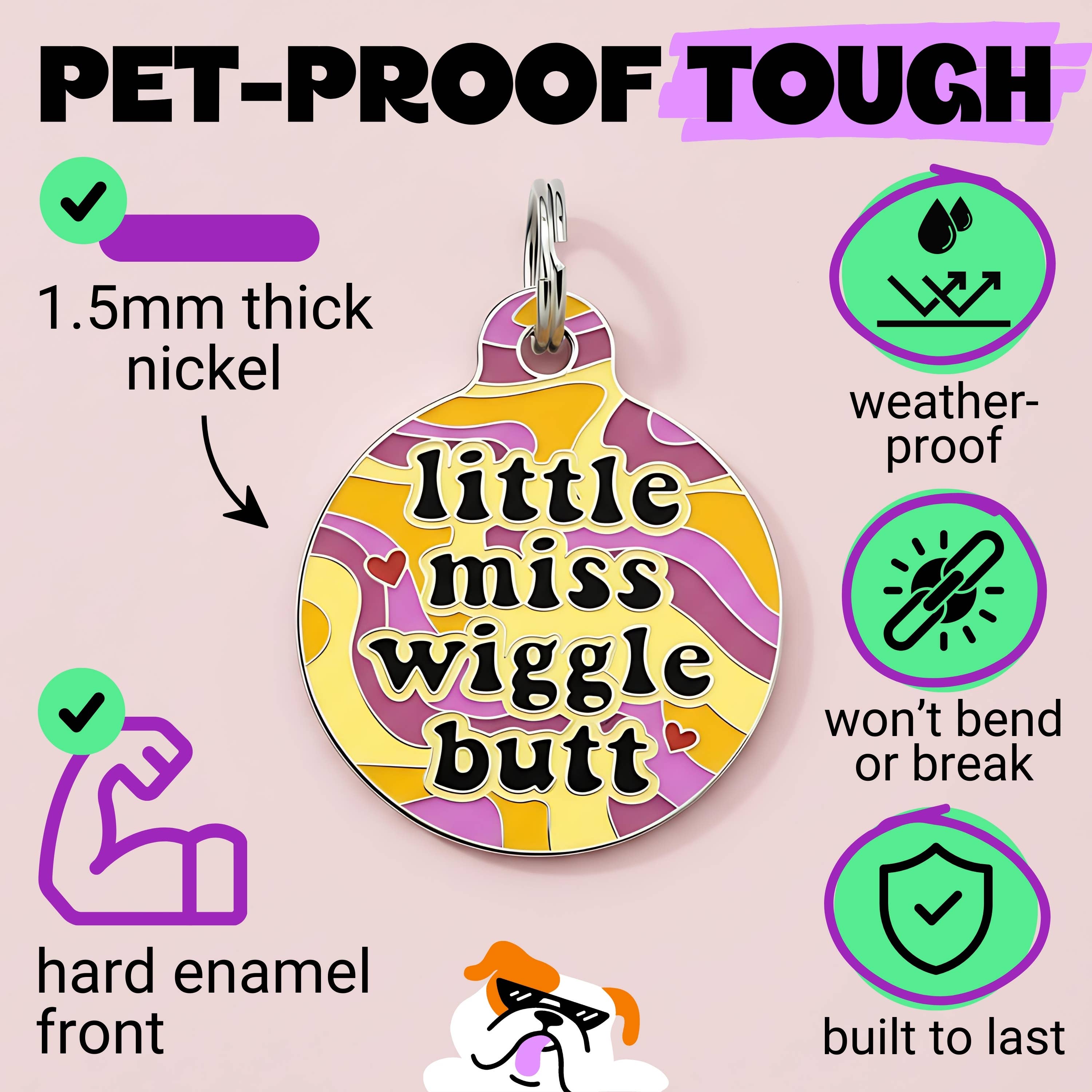 Funny Dog Charm & Pet ID Tag - Miss Wiggle Butt